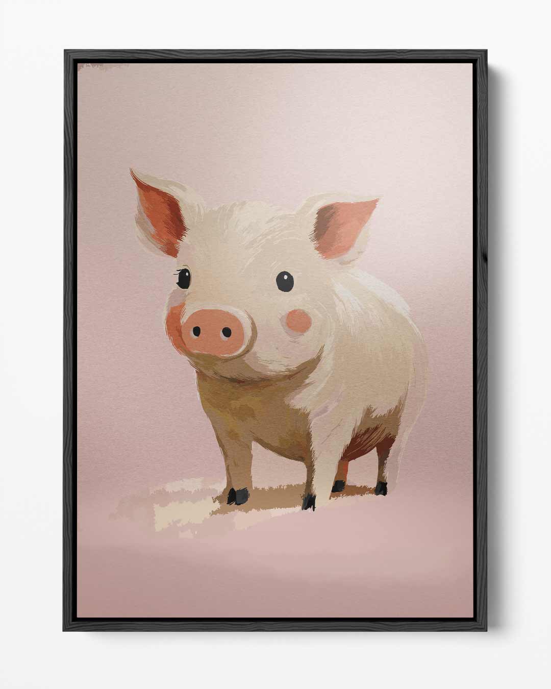 Schattig Varkentje op Roze Achtergrond Kunstwerk-canvas-dibond-plexiglas-wanddecoratie-WallArtistic