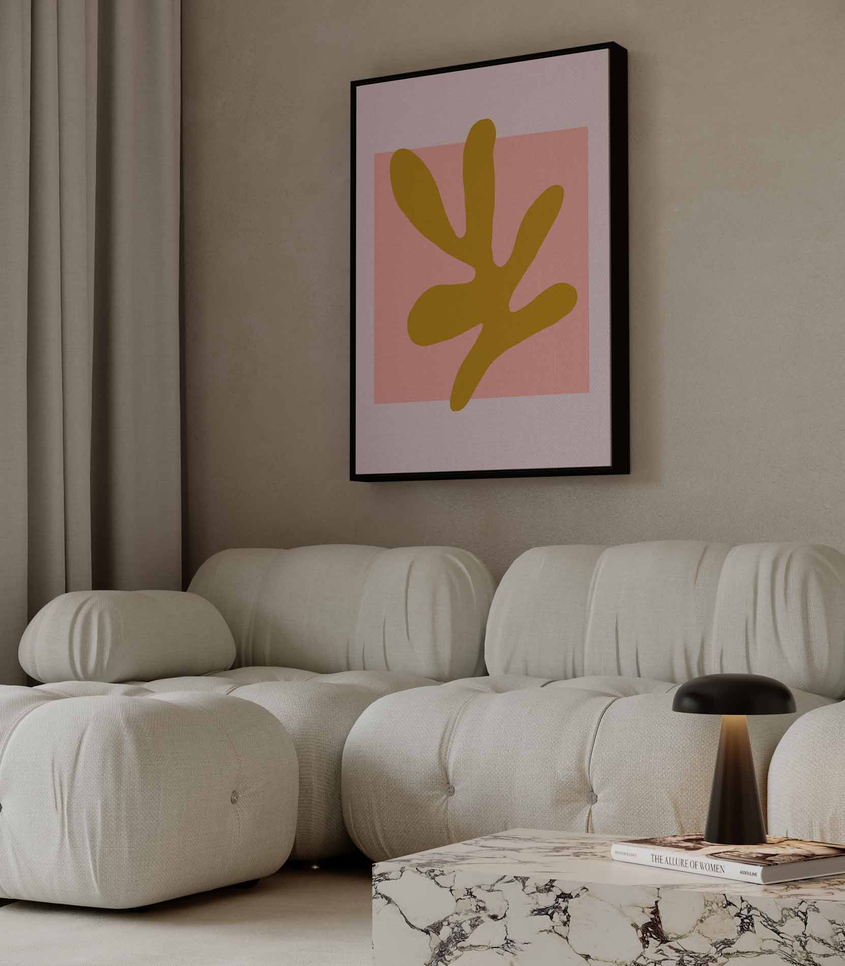 Abstracte Vormen in Oker en Roze Kunstwerk-canvas-dibond-plexiglas-wanddecoratie-WallArtistic