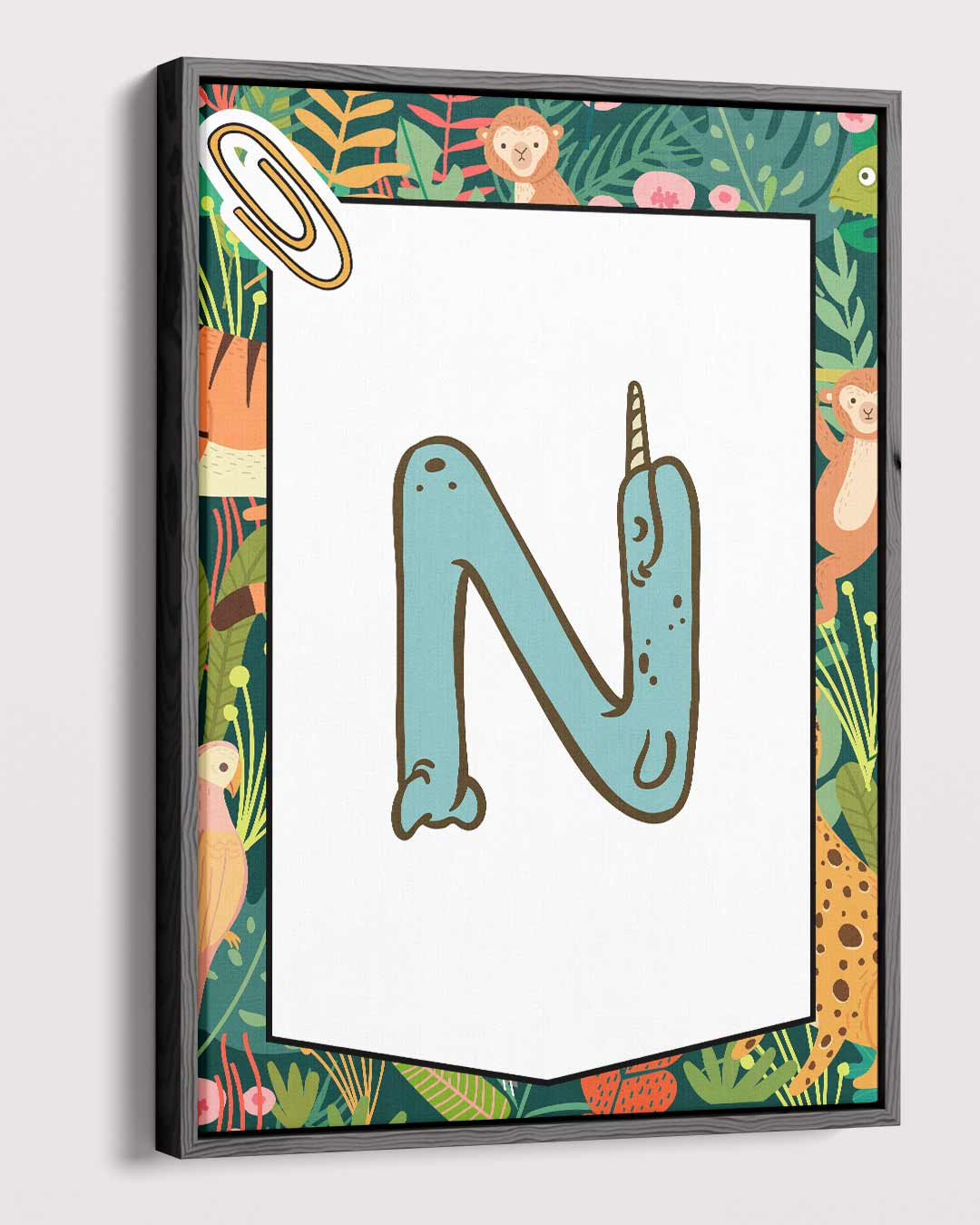 Narwhal N Kinderalfabet Print Kunstwerk-canvas-dibond-plexiglas-wanddecoratie-WallArtistic