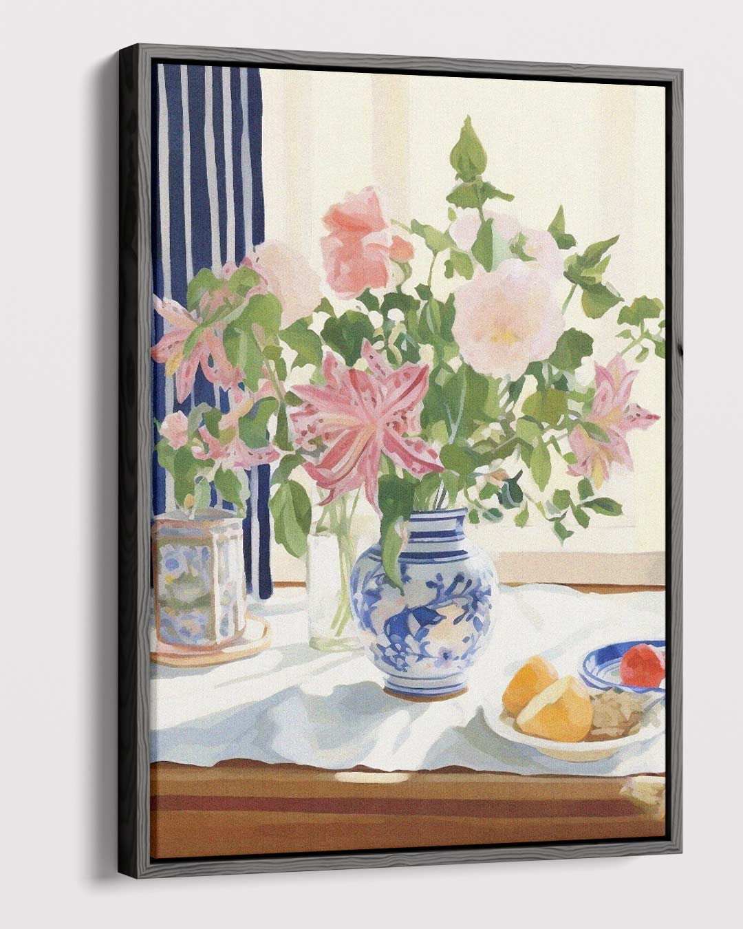 Zomers Bloemenboeket in Blauwe Vaas Kunstwerk-canvas-dibond-plexiglas-wanddecoratie-WallArtistic