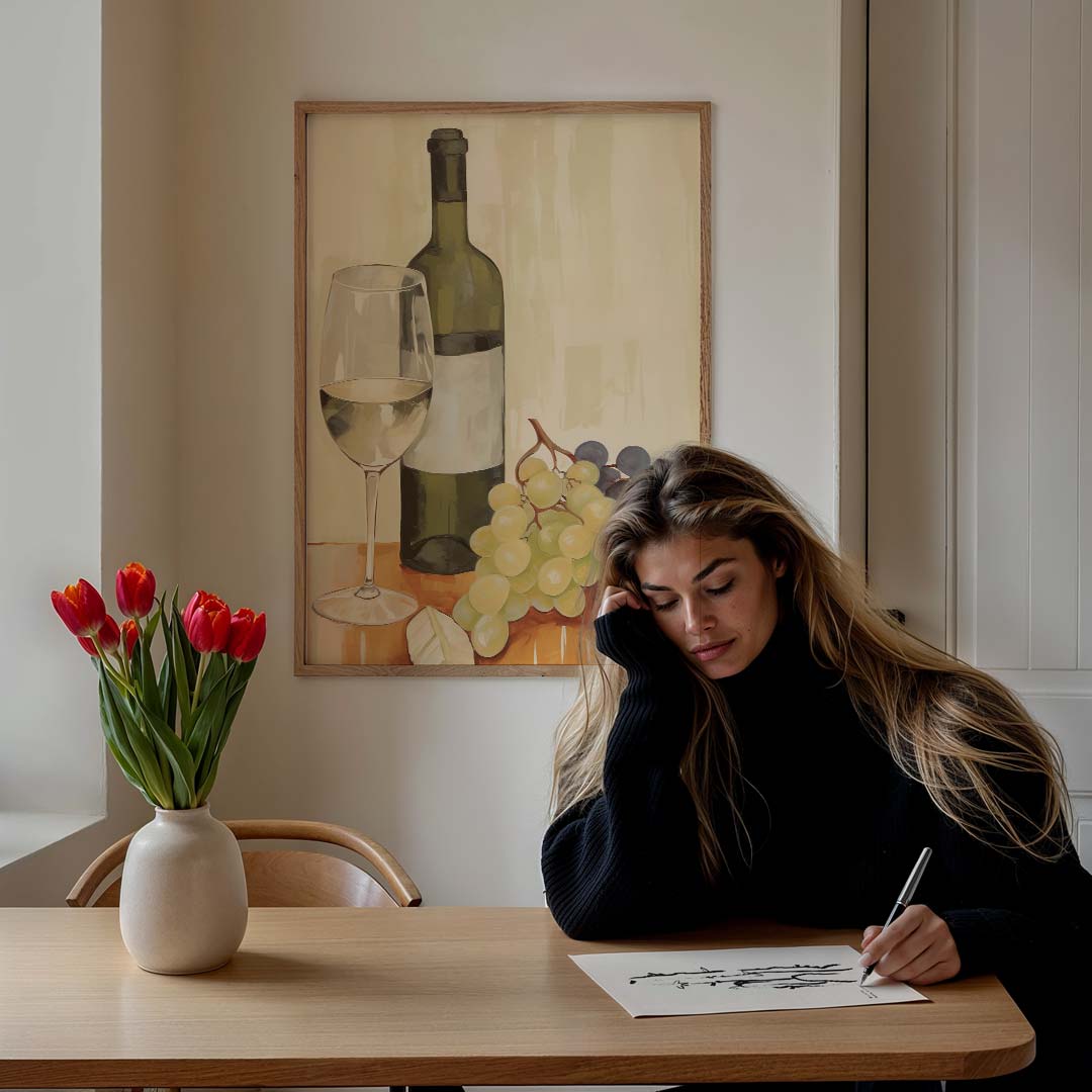 Elegante Wijn en Druiven Poster-WallArtistic