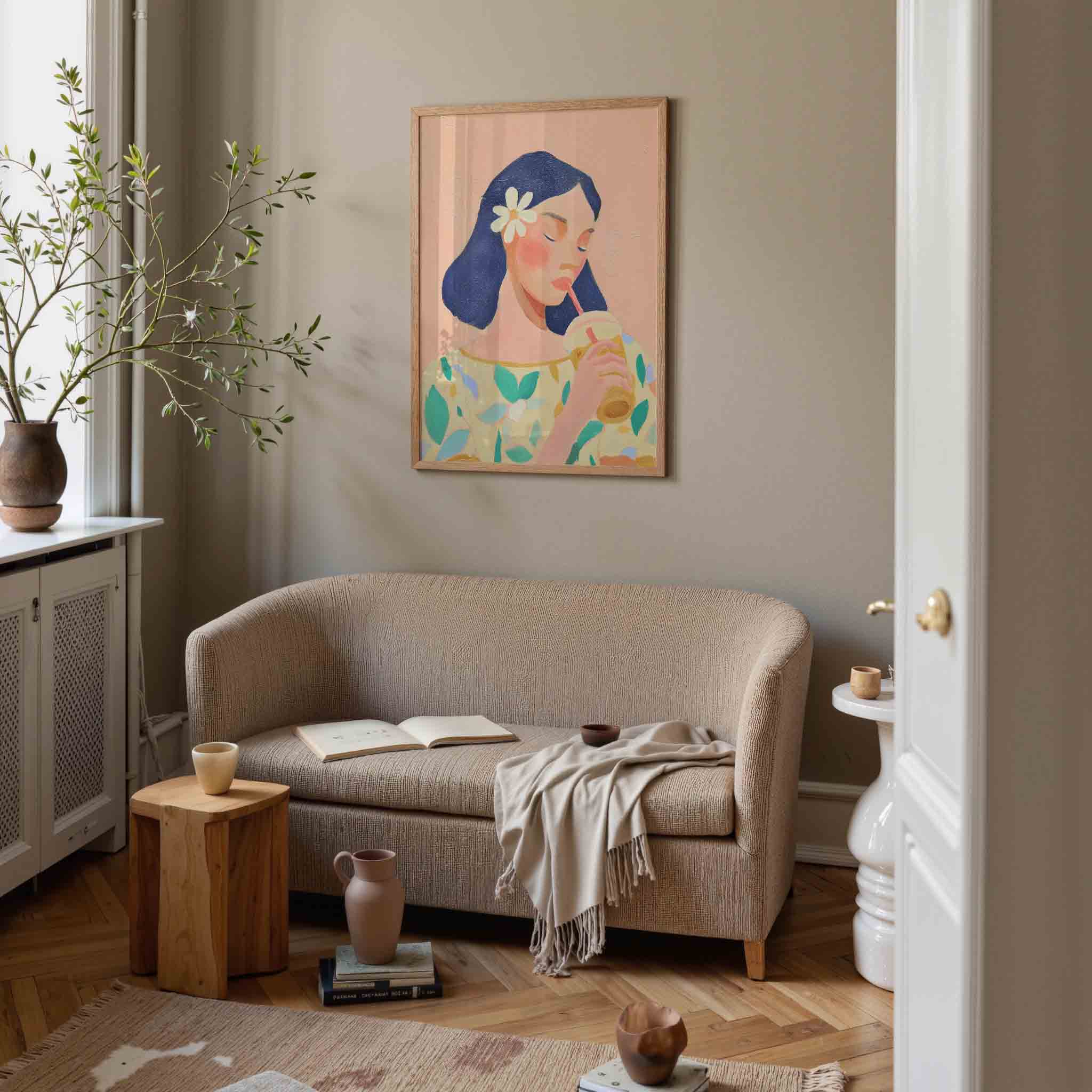Vrouw met drankje Poster