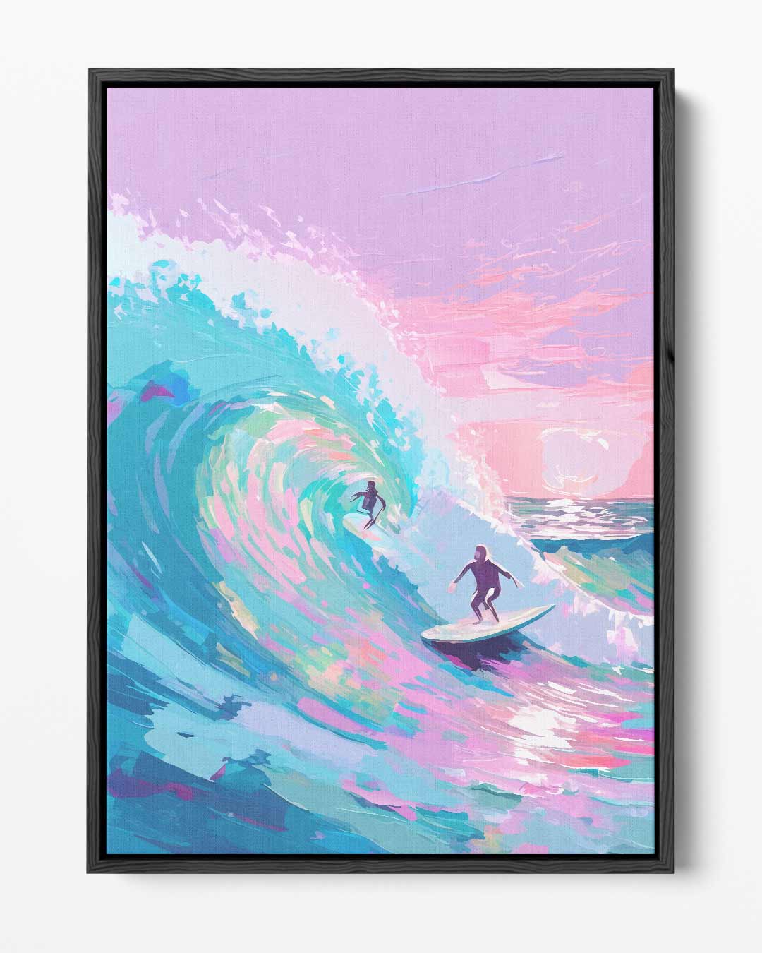 Surfen op Kleurrijke Golven Kunstwerk-canvas-dibond-plexiglas-wanddecoratie-WallArtistic