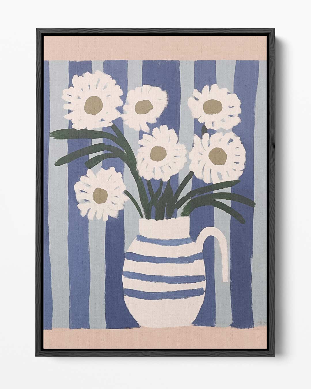 Bloemen in Blauwe Strepen Kunstwerk-canvas-dibond-plexiglas-wanddecoratie-WallArtistic