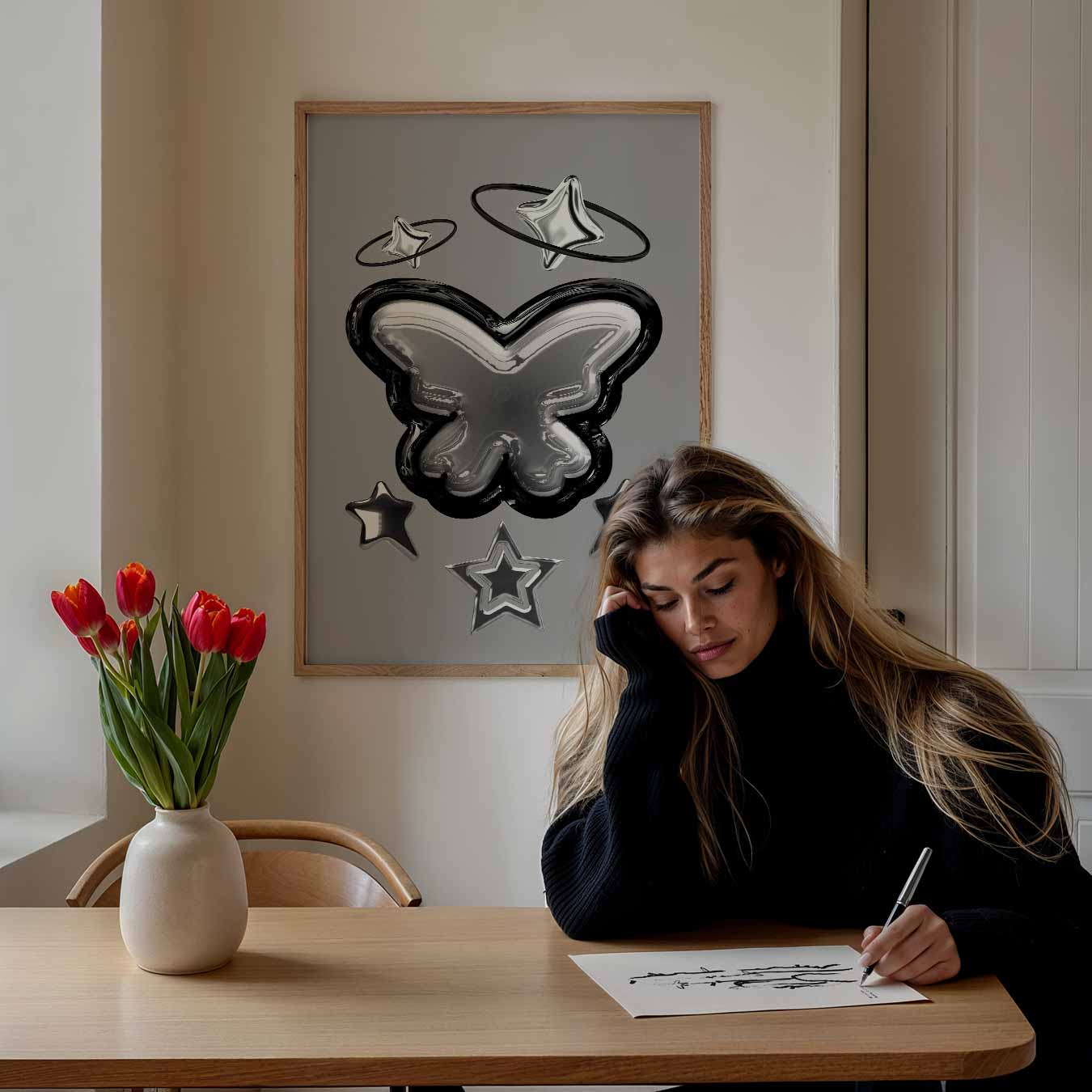 Stijlvolle Vlinder en Sterren Poster