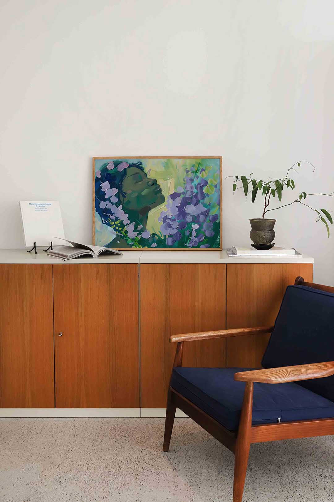 Bloemen en gezicht Poster