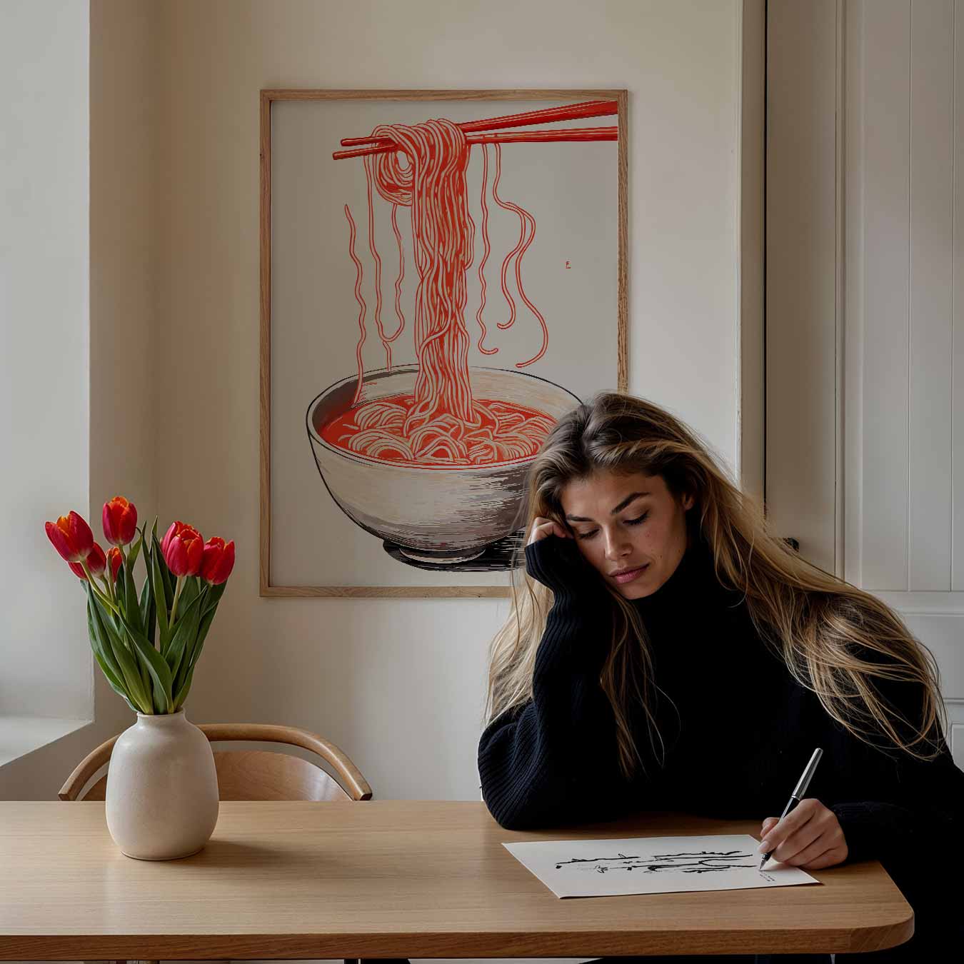 Stijlvolle Noodle Illustratie Poster-WallArtistic