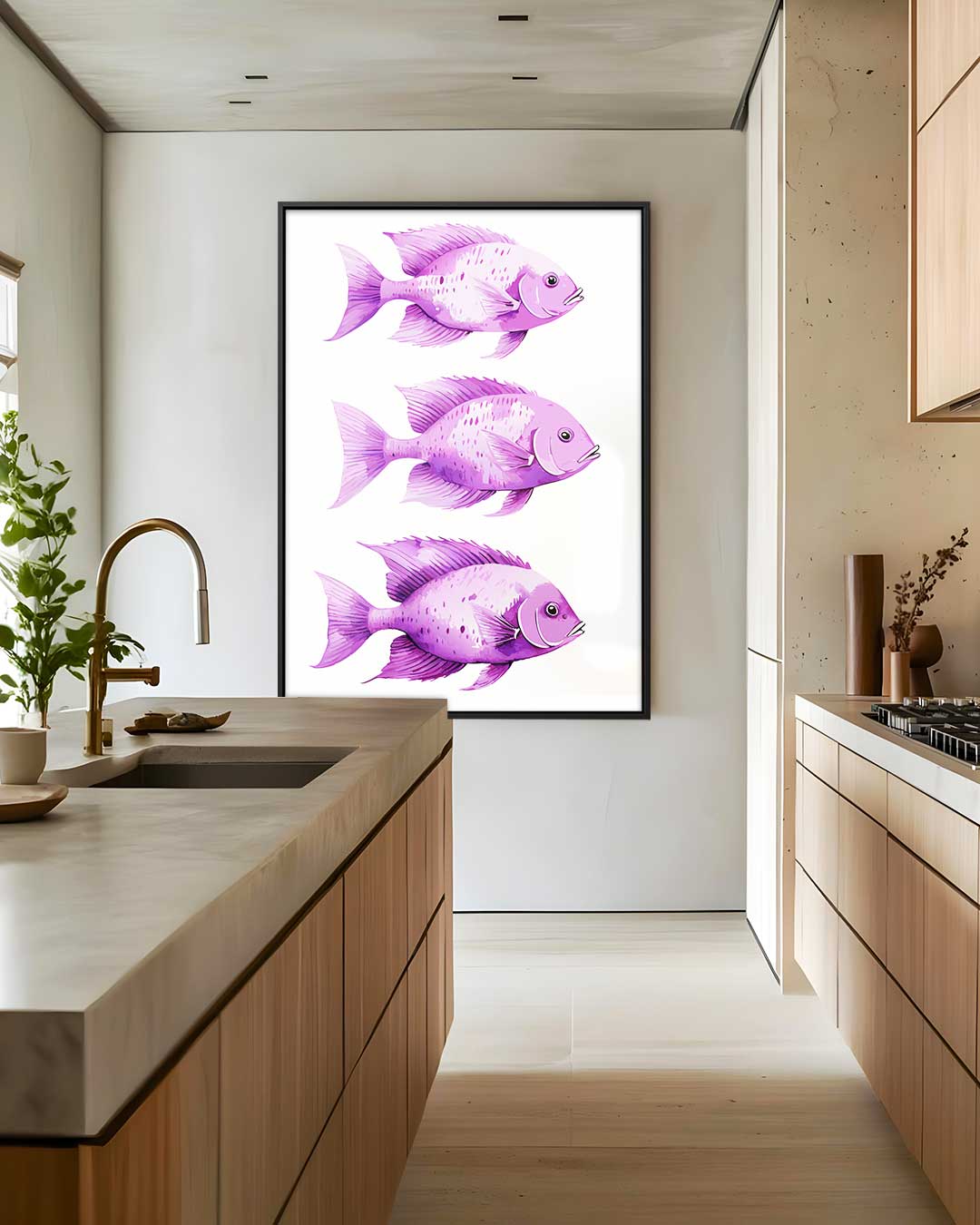 Speelse Paarse Vistrio Kunstwerk-canvas-dibond-plexiglas-wanddecoratie-WallArtistic