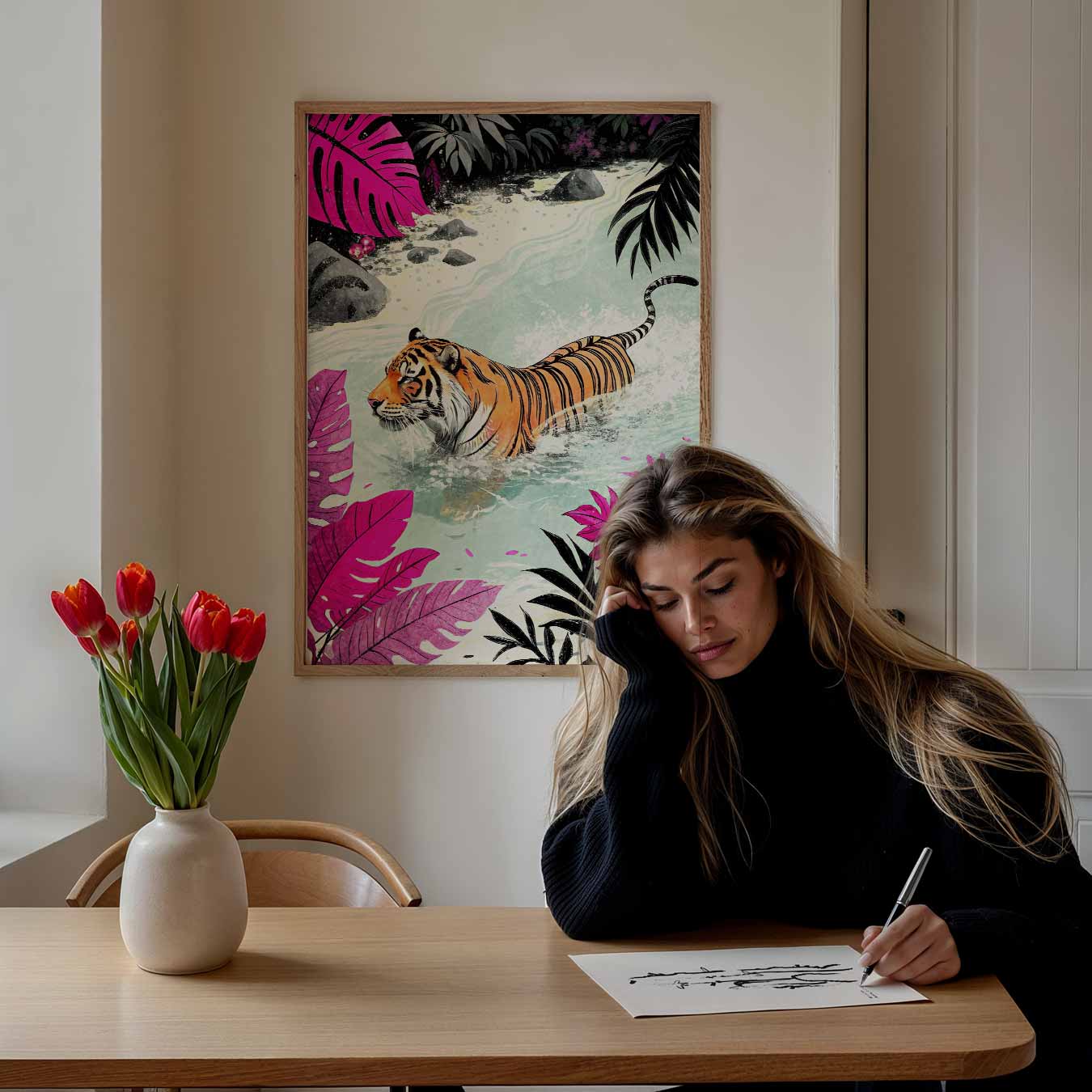 Tropische Tijger in het Water Poster-WallArtistic