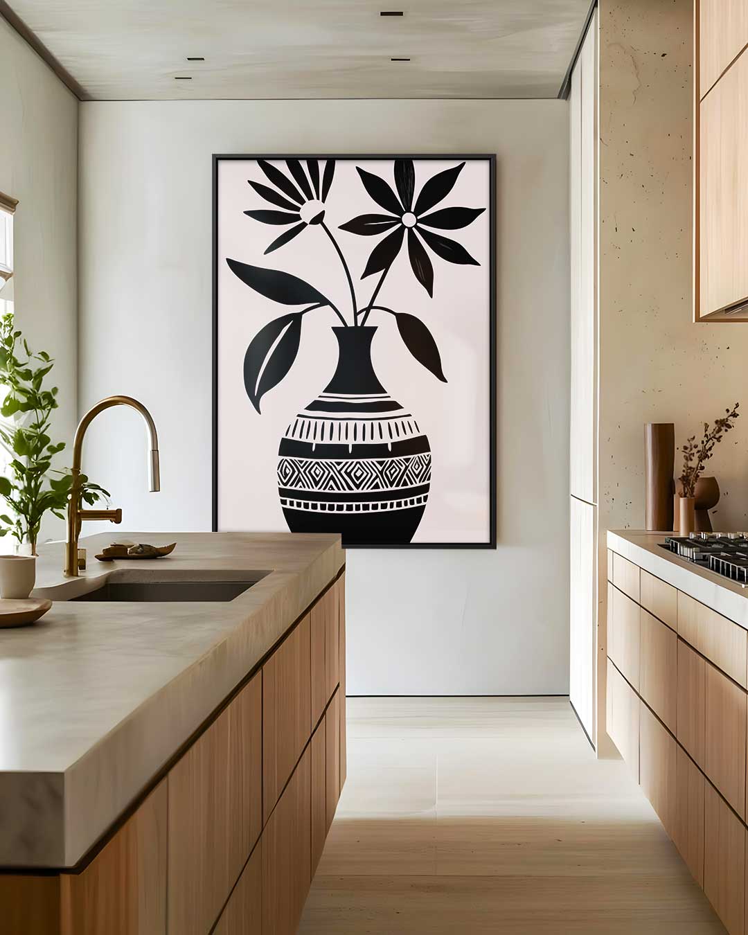 Bloemen in Zwart-Witte Vaas Kunstwerk-canvas-dibond-plexiglas-wanddecoratie-WallArtistic