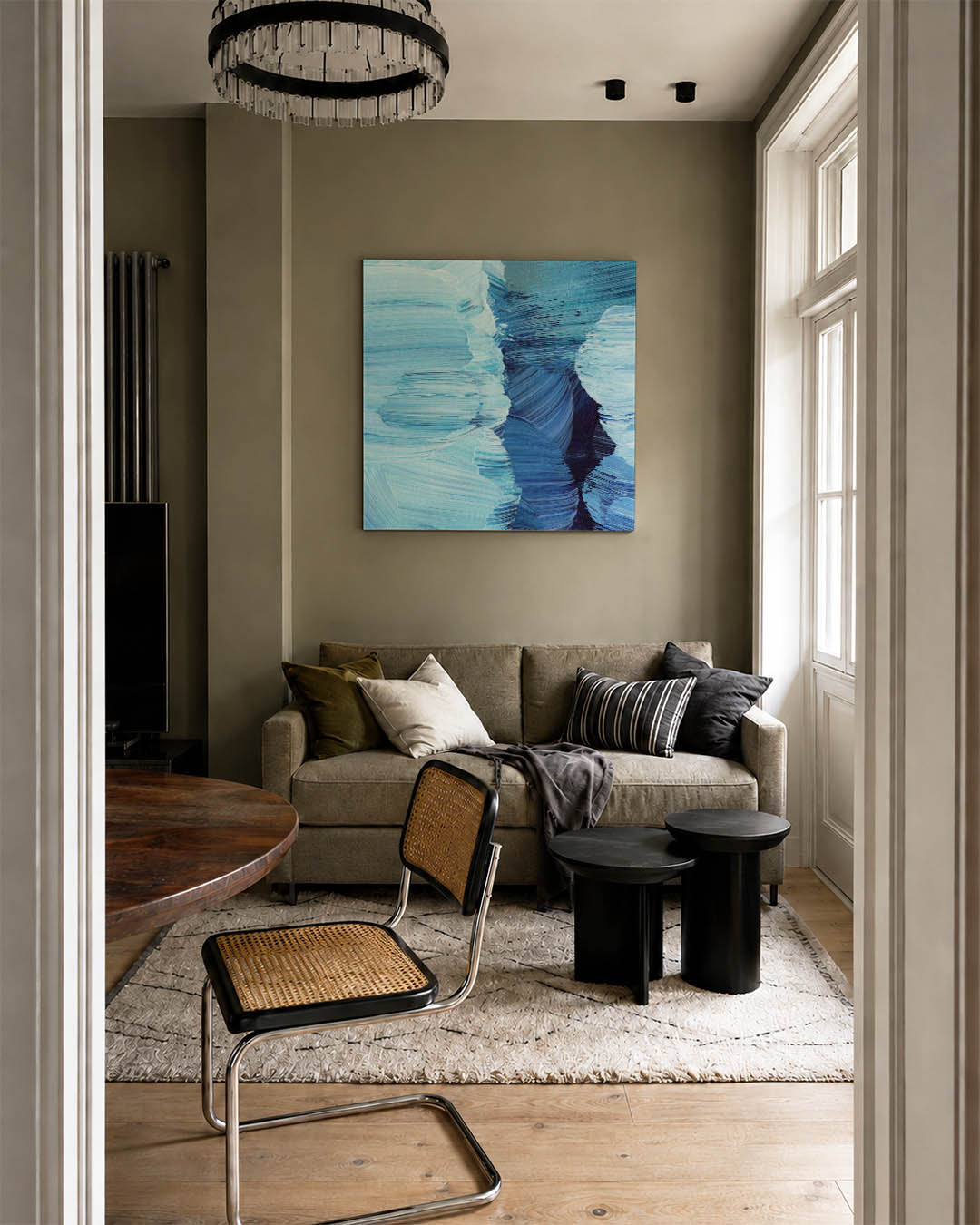 Dynamische blauwe borstels Kunstwerk