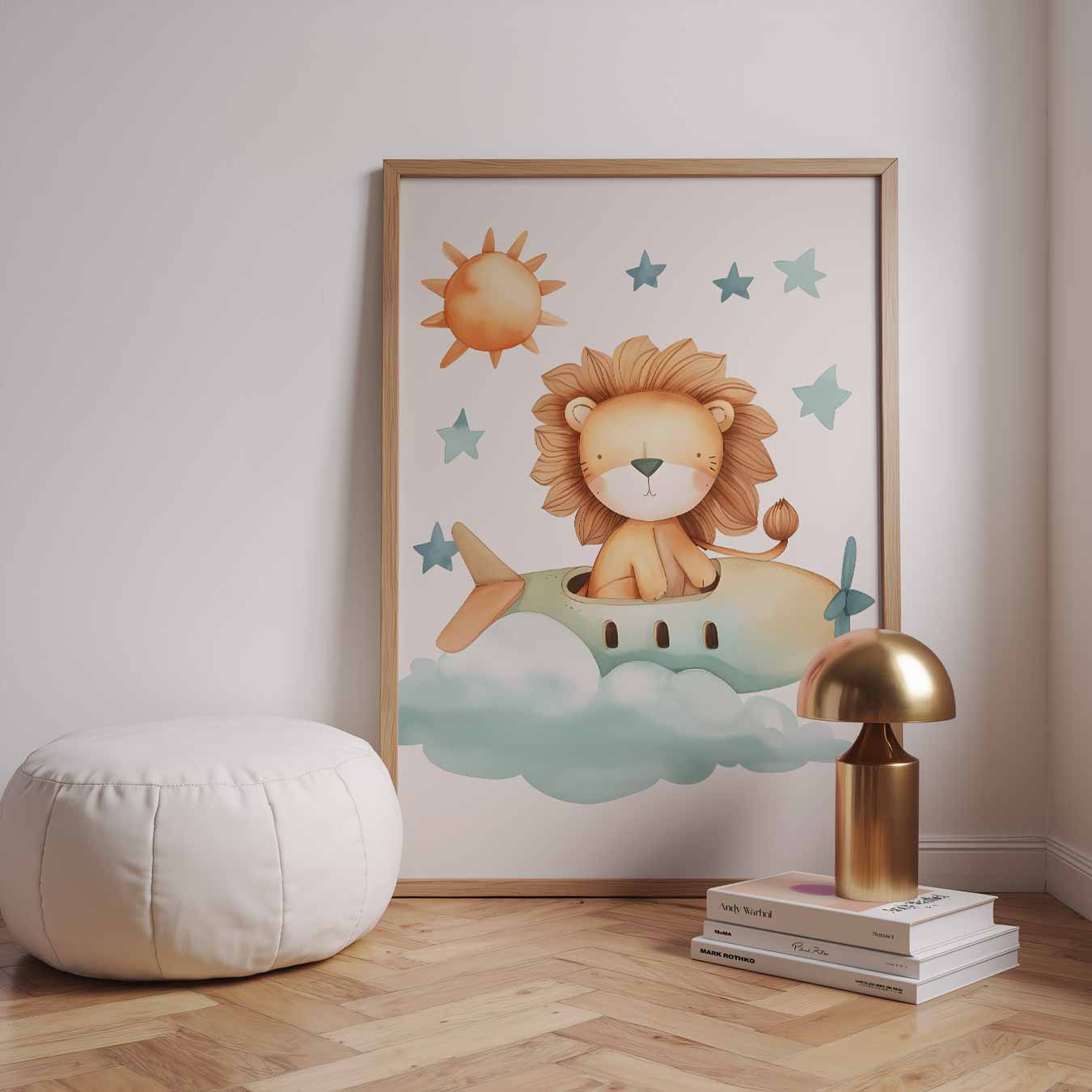 Dromerige Leeuw in het Vliegtuig Poster-WallArtistic