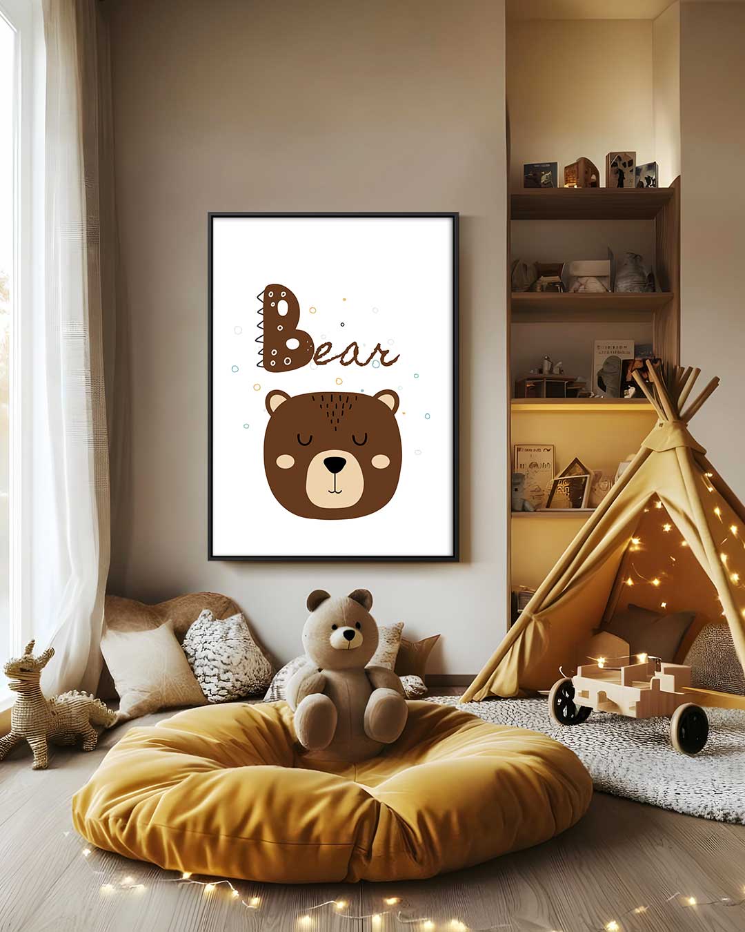Dromerige Beer Kinderposter Kunstwerk-canvas-dibond-plexiglas-wanddecoratie-WallArtistic