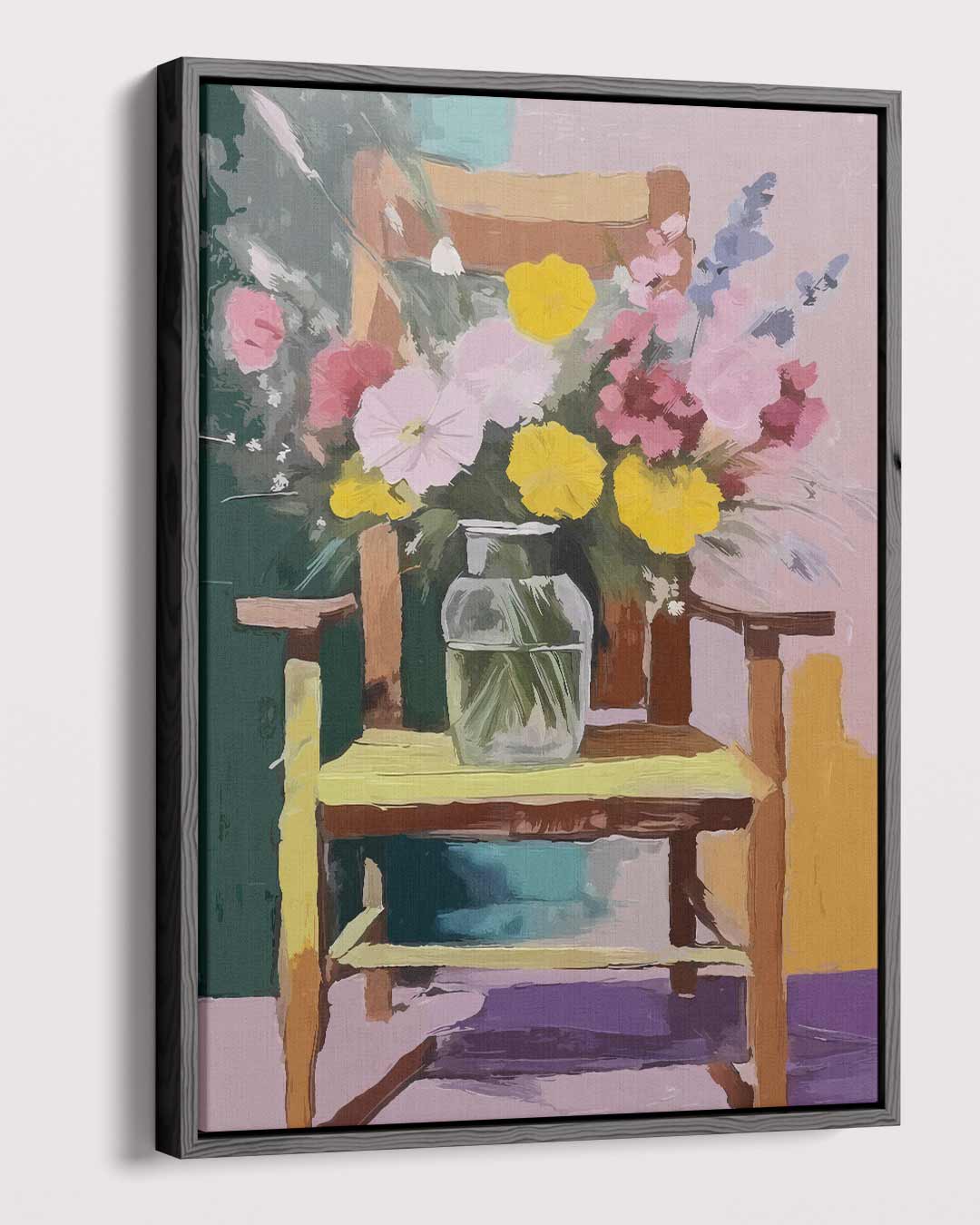 Zomerbloemen op Stoel Kunstwerk-canvas-dibond-plexiglas-wanddecoratie-WallArtistic