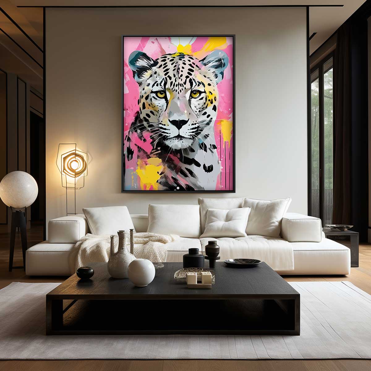 Kleurrijke Luipaardkunst Kunstwerk-canvas-dibond-plexiglas-wanddecoratie-WallArtistic