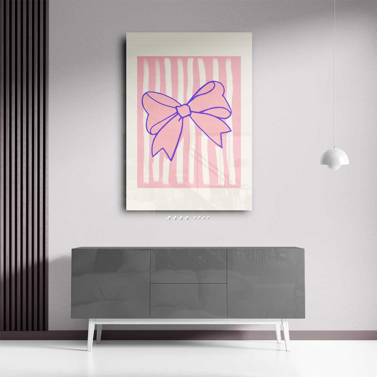 Speelse Strik op Roze Strepen Kunstwerk-canvas-dibond-plexiglas-wanddecoratie-WallArtistic