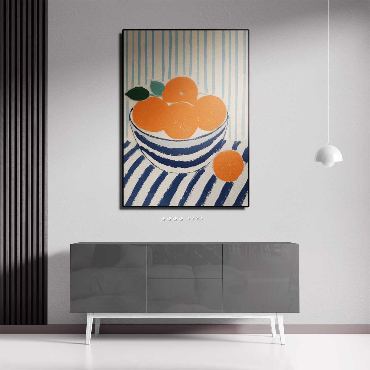Zonnige Sinaasappels in Streepjesland Kunstwerk-canvas-dibond-plexiglas-wanddecoratie-WallArtistic