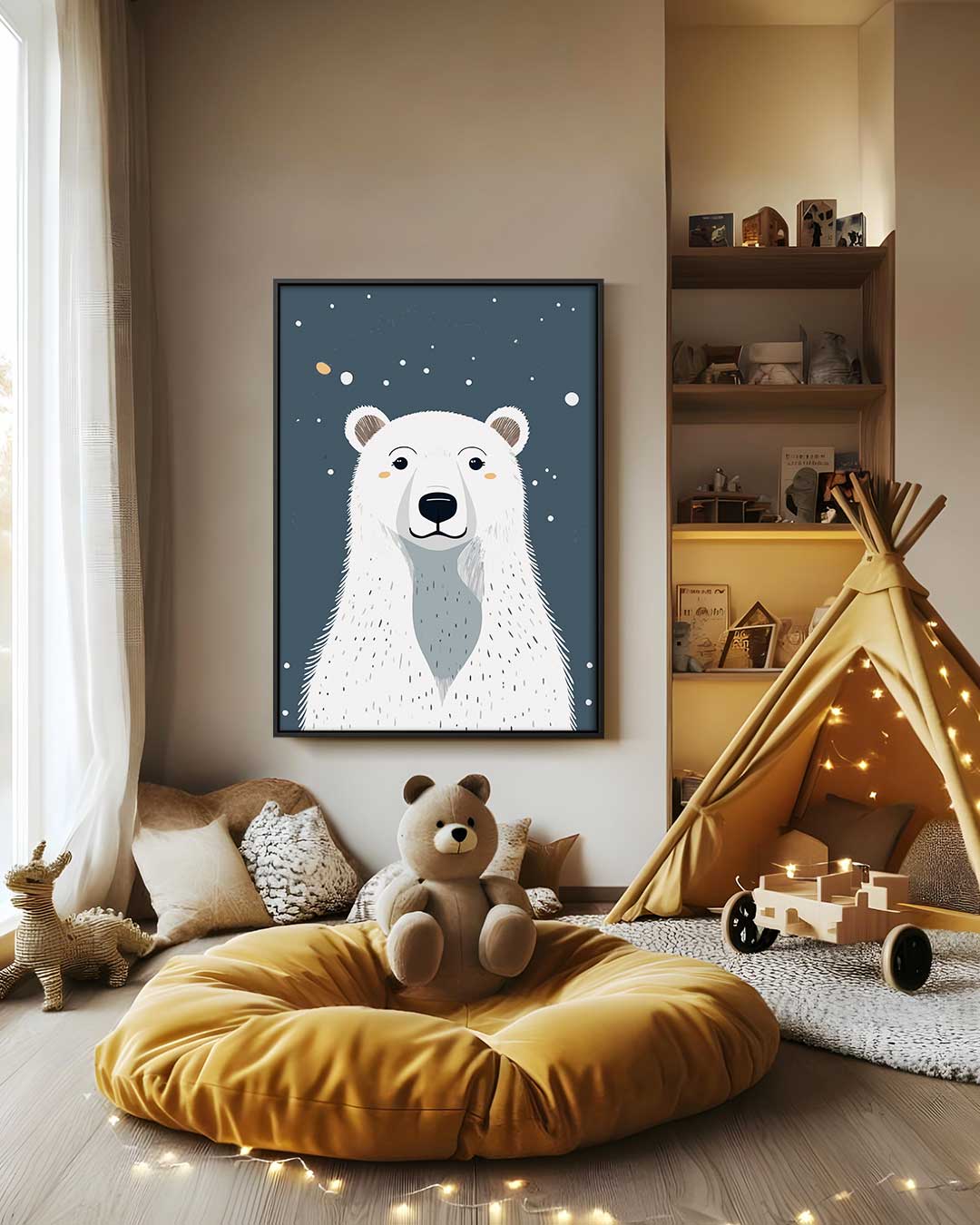 Schattige IJsbeer Illustratie Kunstwerk-canvas-dibond-plexiglas-wanddecoratie-WallArtistic