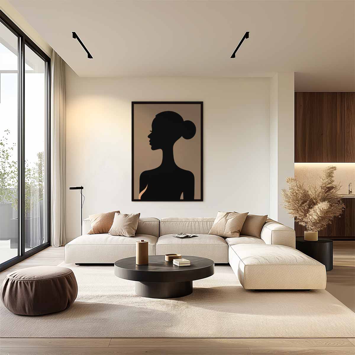 Elegante Silhouetportret Kunstwerk-canvas-dibond-plexiglas-wanddecoratie-WallArtistic