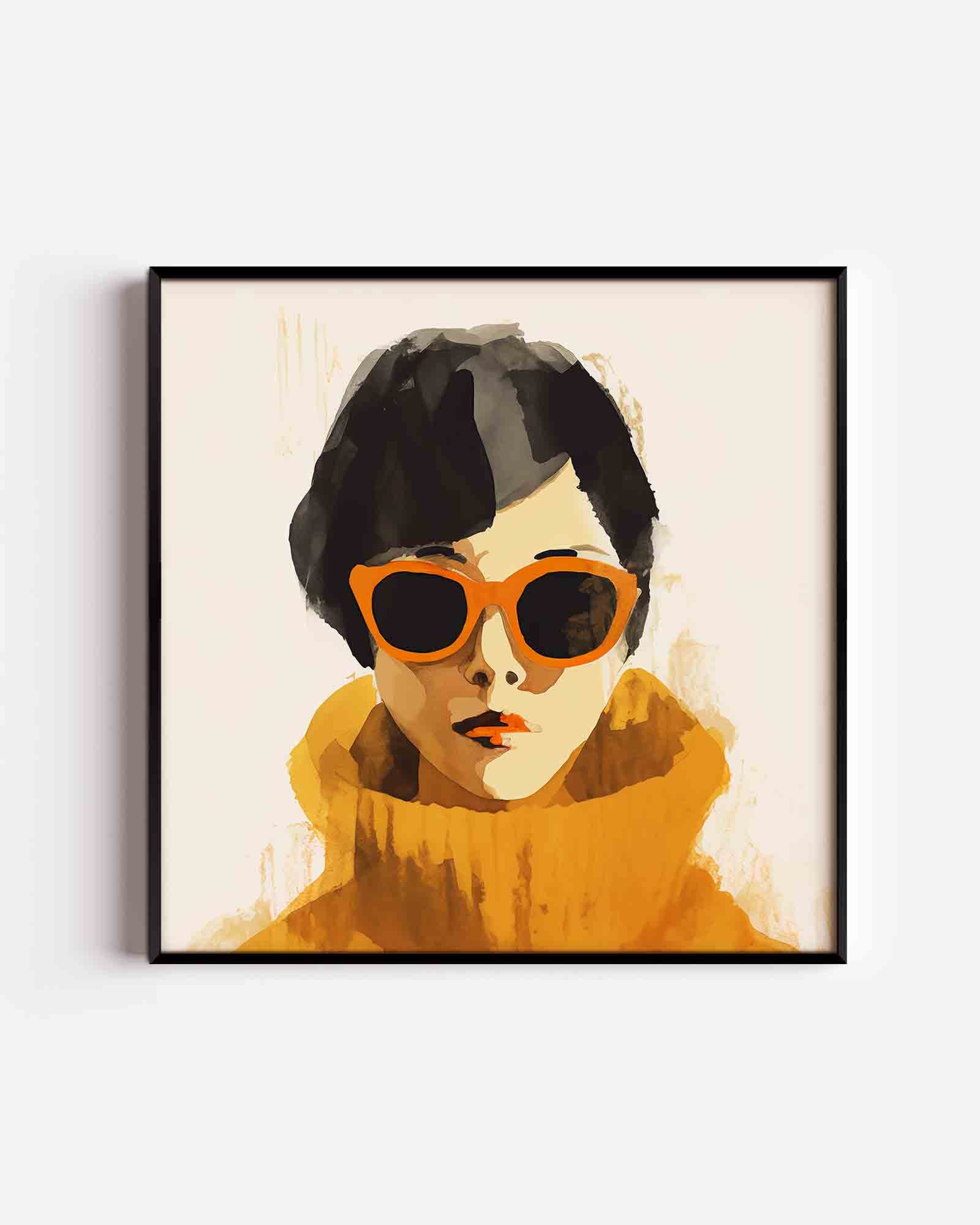 Vrouw met oranje zonnebril Poster