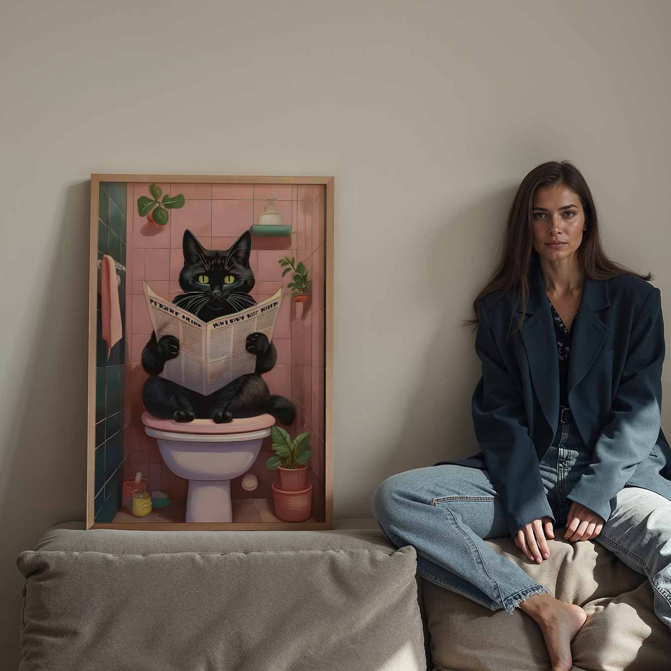 Kat op het Toilet Poster-WallArtistic