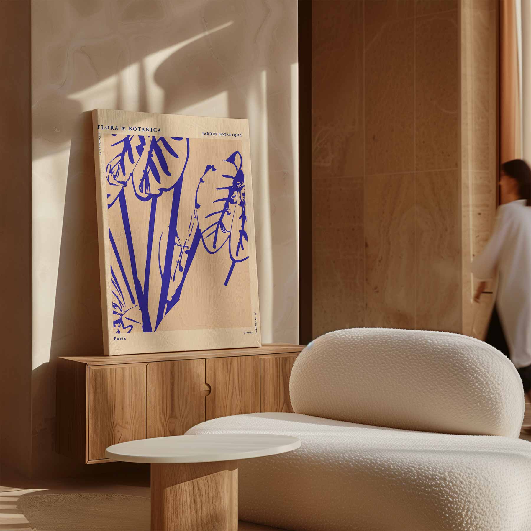 Botanische Bladprint in Blauw Kunstwerk-canvas-dibond-plexiglas-wanddecoratie-WallArtistic