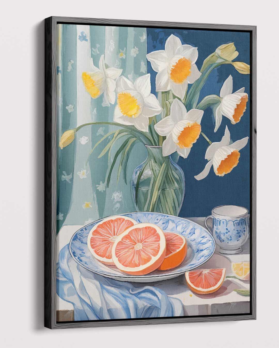 Lente Stilleven met Narcissen en Grapefruit Kunstwerk-canvas-dibond-plexiglas-wanddecoratie-WallArtistic