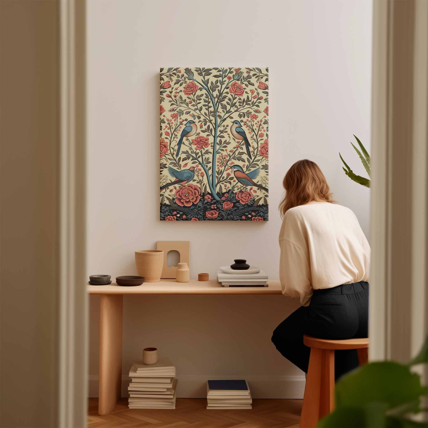 Bloemen en Vogels Paradijs Kunstwerk-canvas-dibond-plexiglas-wanddecoratie-WallArtistic