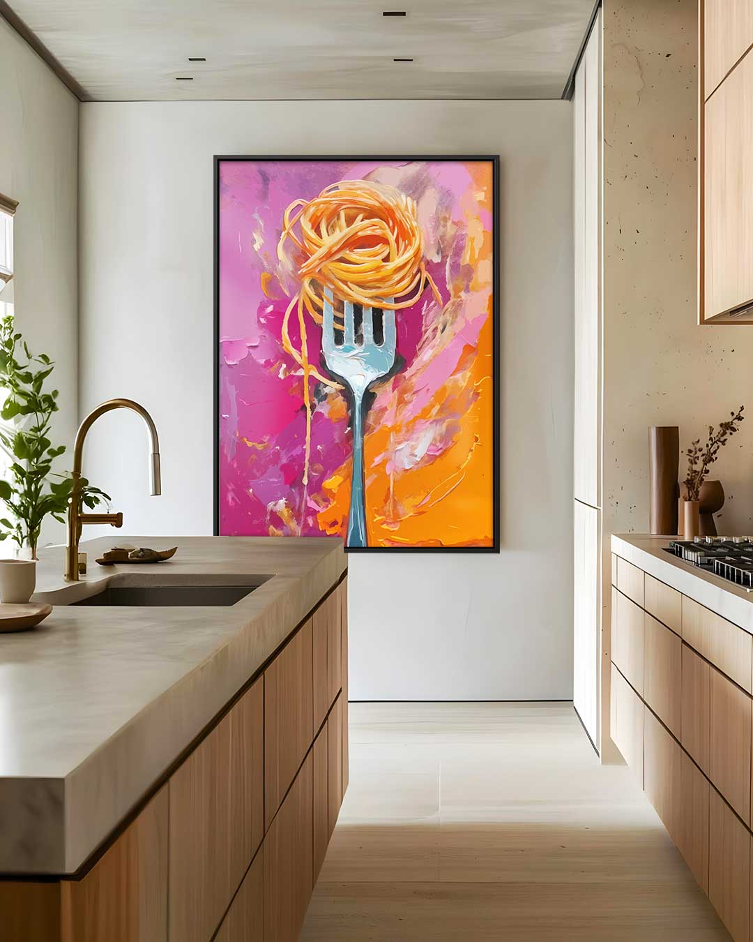 Spaghetti op een Vork Kunstwerk-canvas-dibond-plexiglas-wanddecoratie-WallArtistic