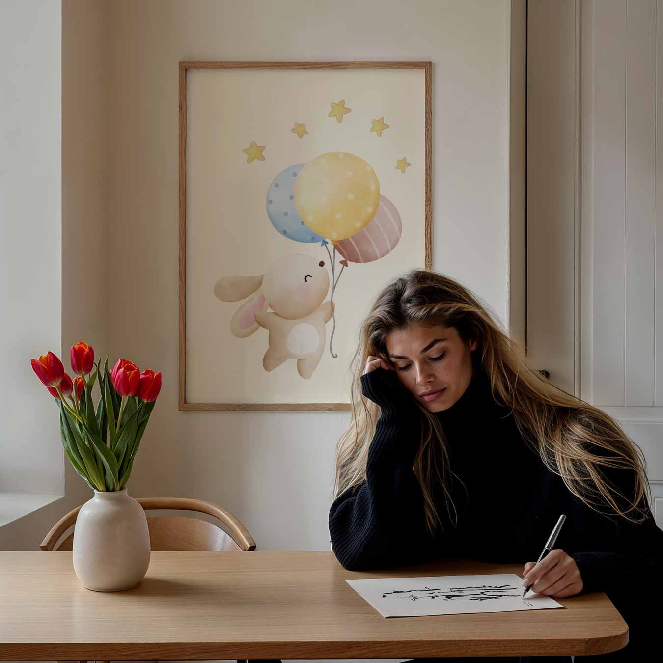 Vrolijke Konijnenposter met Ballonnen Poster-WallArtistic