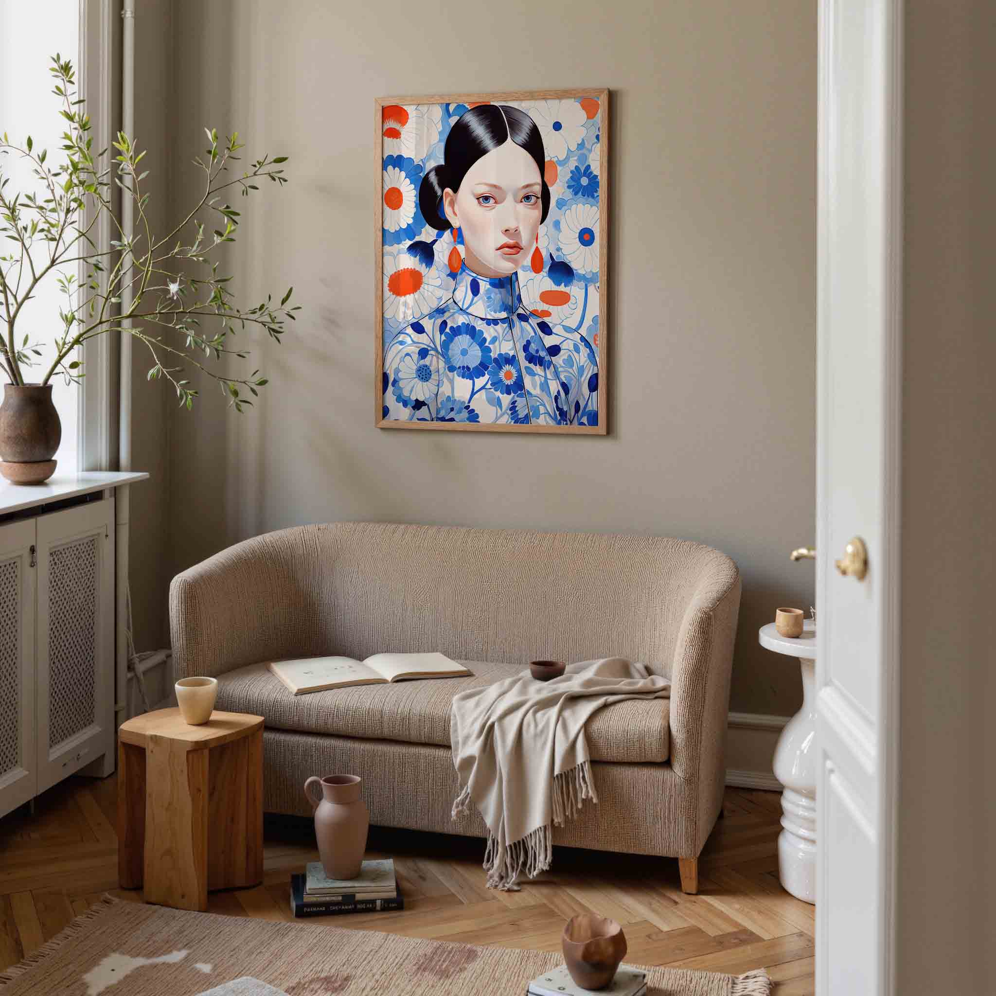 Vrouw met bloemenpatroon Poster