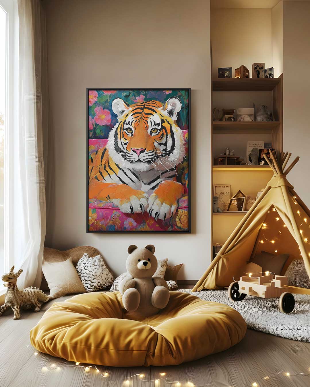 Tropische Tijger Vibes Kunstwerk-canvas-dibond-plexiglas-wanddecoratie-WallArtistic