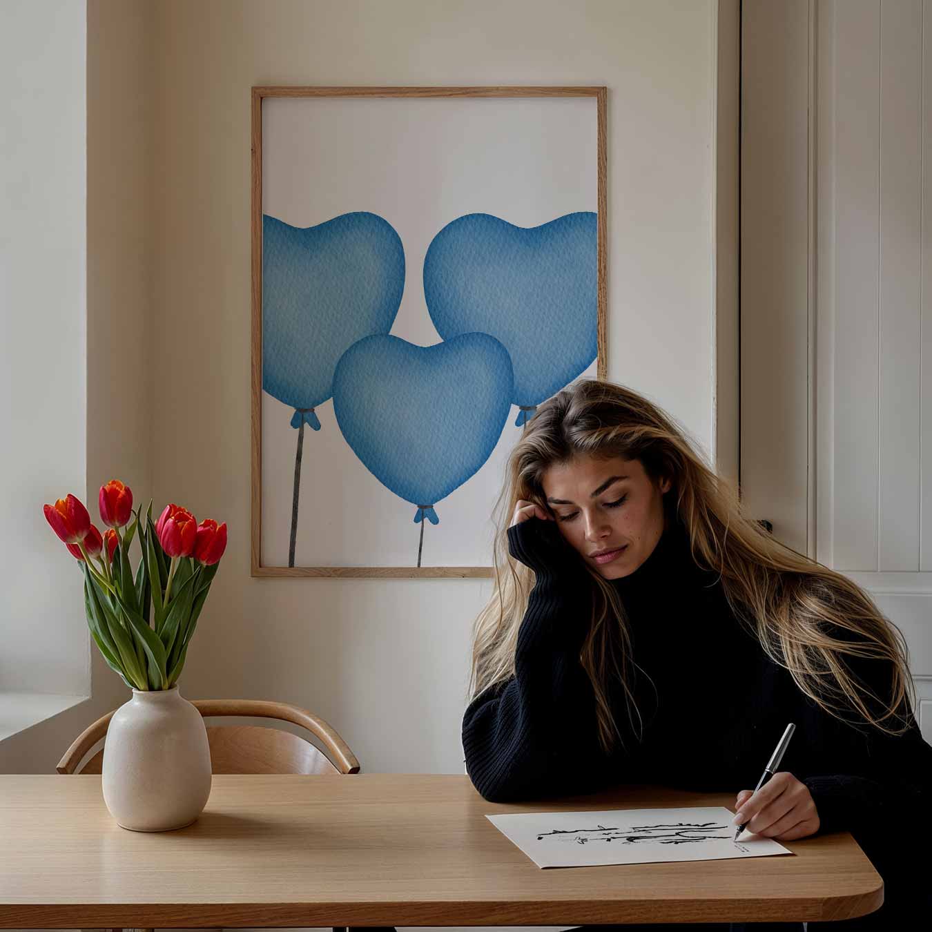Blauwe Hart Ballonnen Poster-WallArtistic