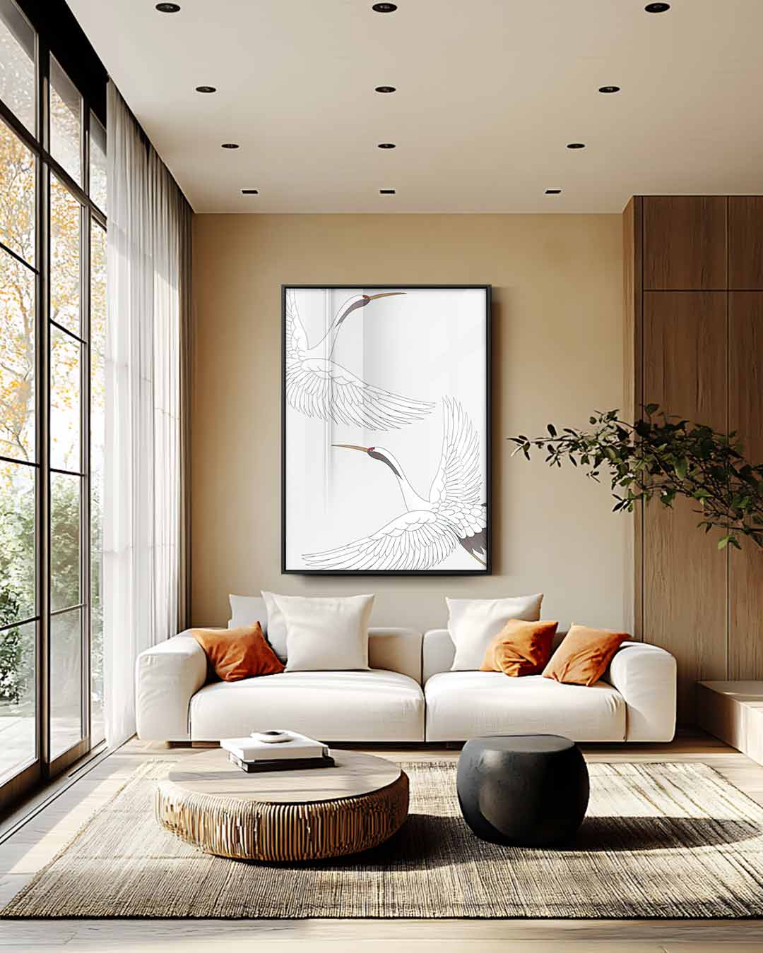 Dansende Kraanvogels Kunstwerk-canvas-dibond-plexiglas-wanddecoratie-WallArtistic