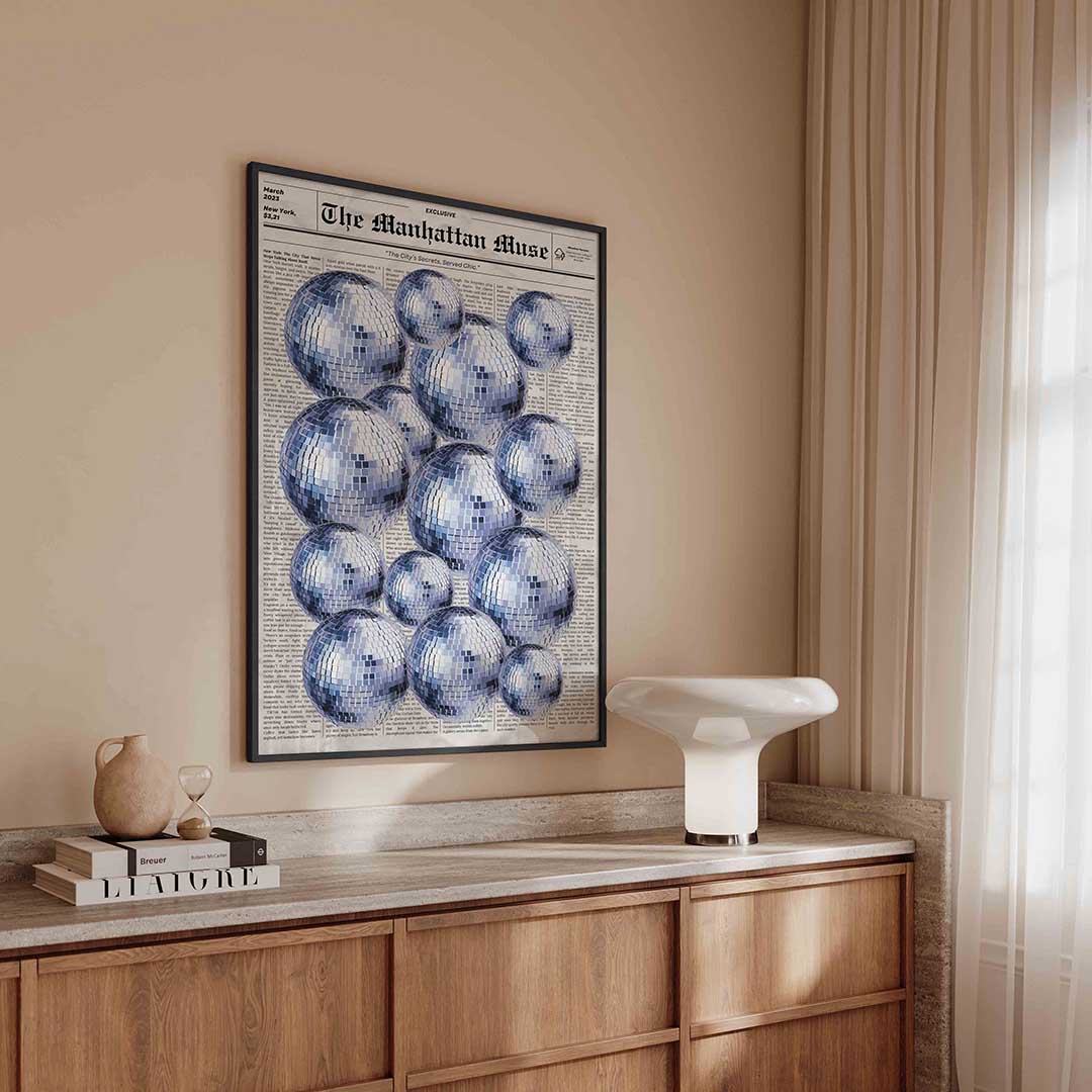 Disco ball en krantenachtergrond Poster