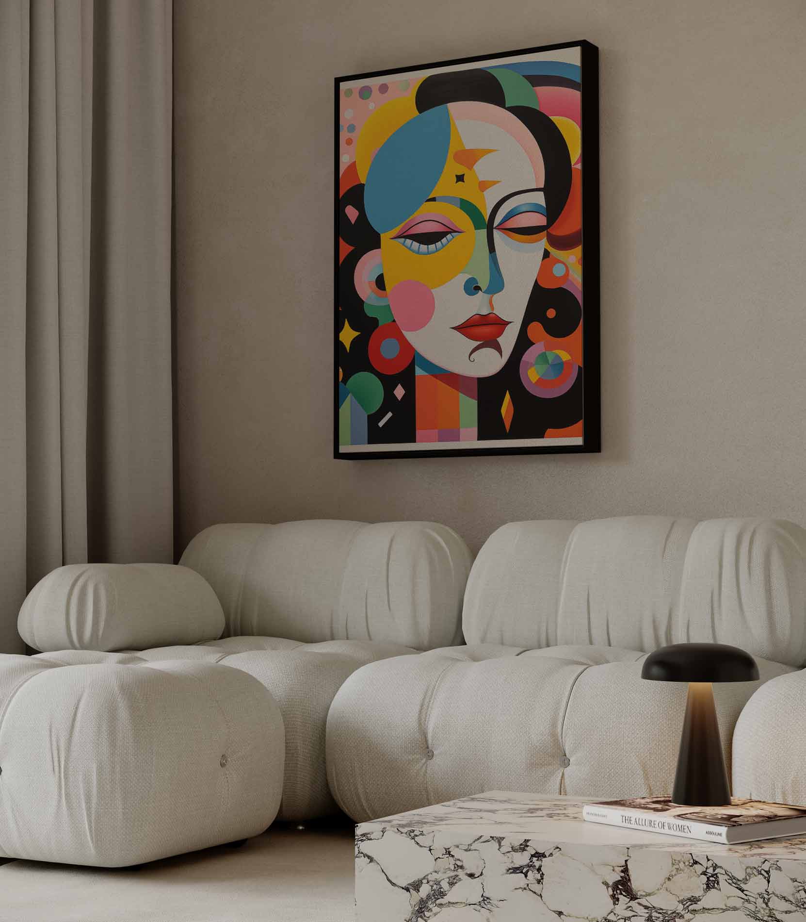 Kleurrijke Dromenportret Kunstwerk-canvas-dibond-plexiglas-wanddecoratie-WallArtistic