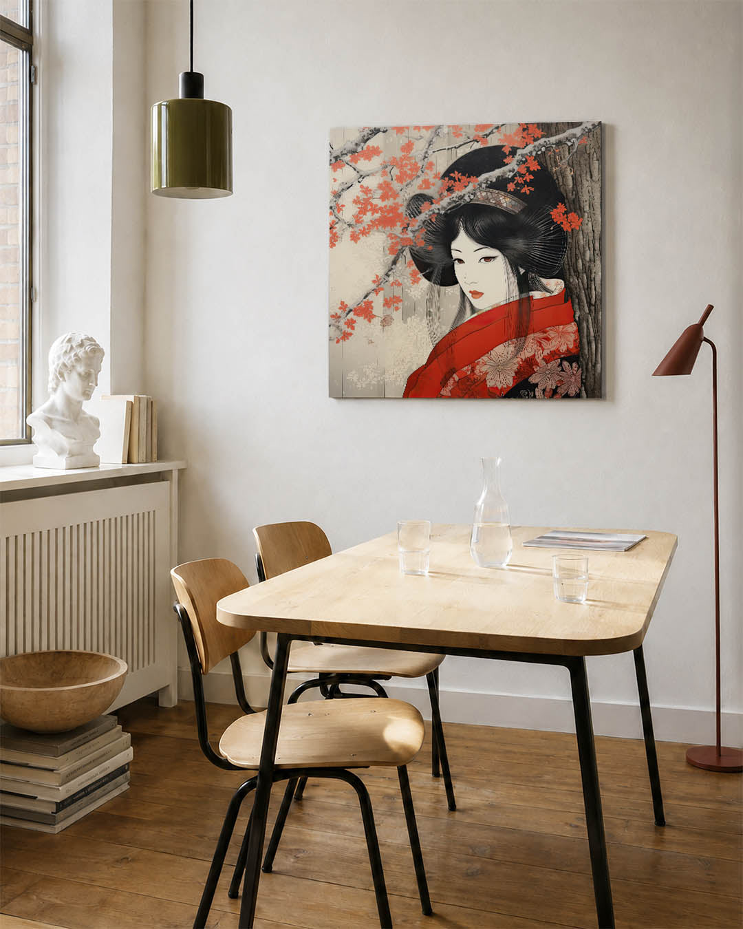 Elegante vrouw en bloesem Kunstwerk