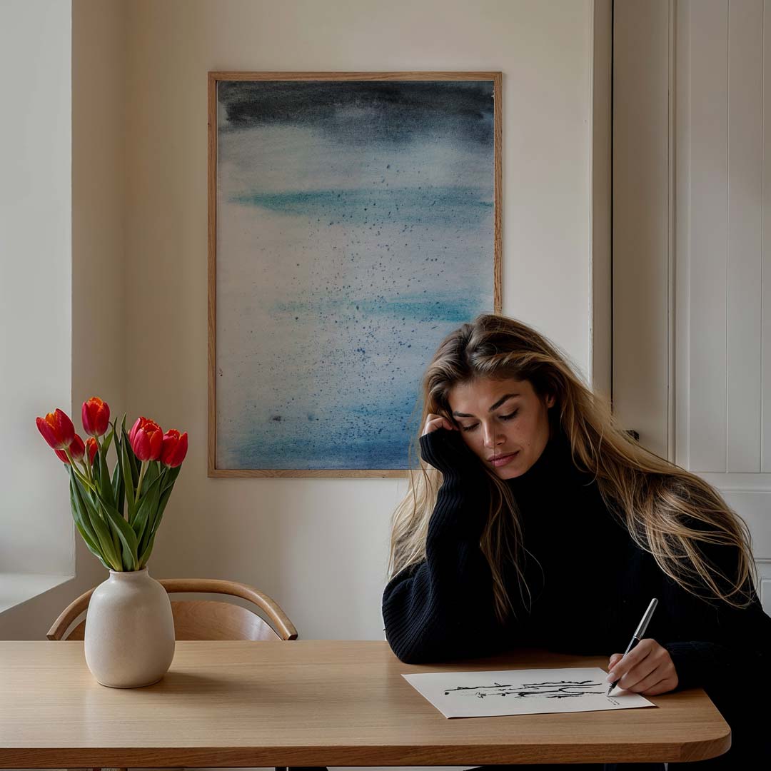 Hemelse Blauwe Waterverfposter-WallArtistic