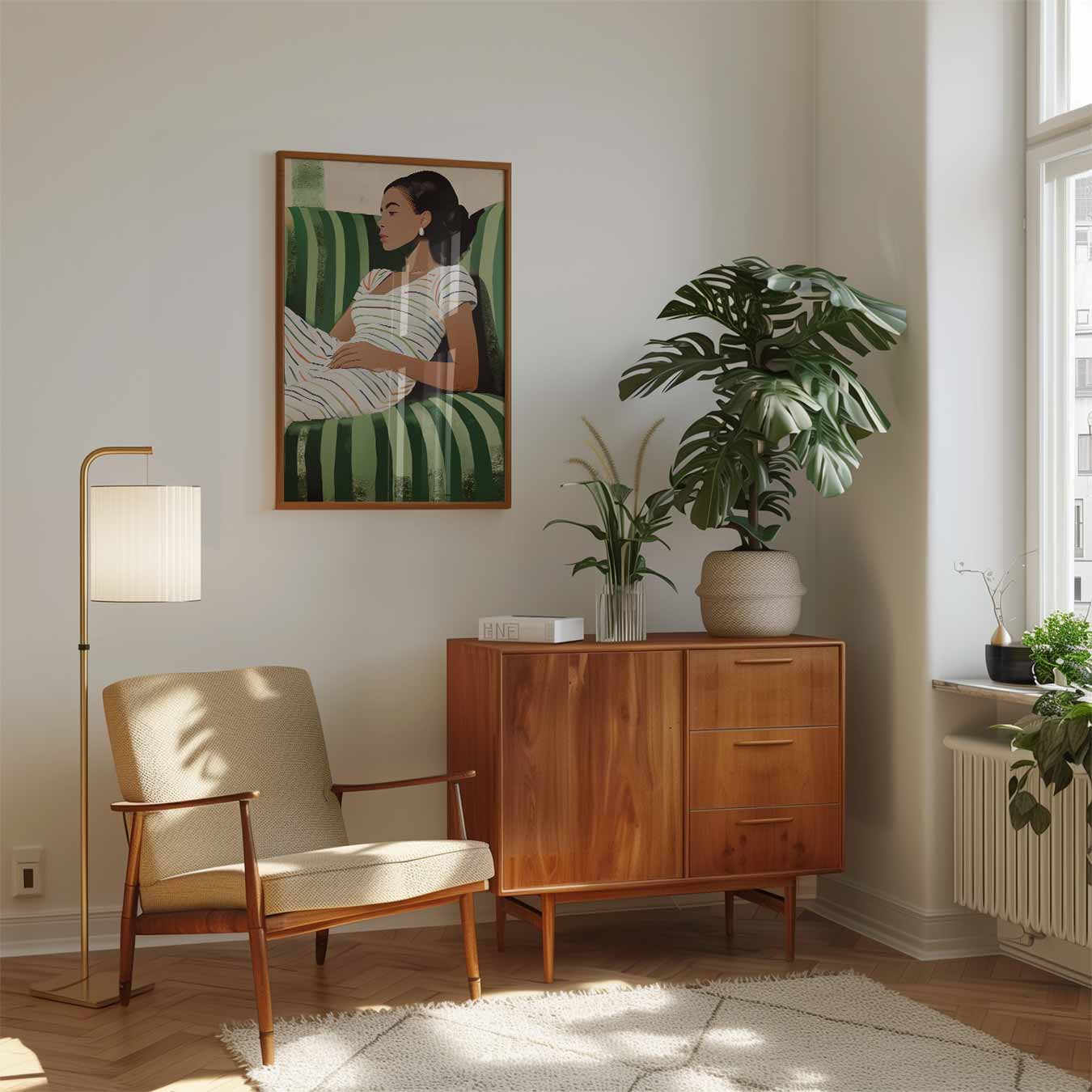 Chique Gestreepte Vrouwelijke Portretposter