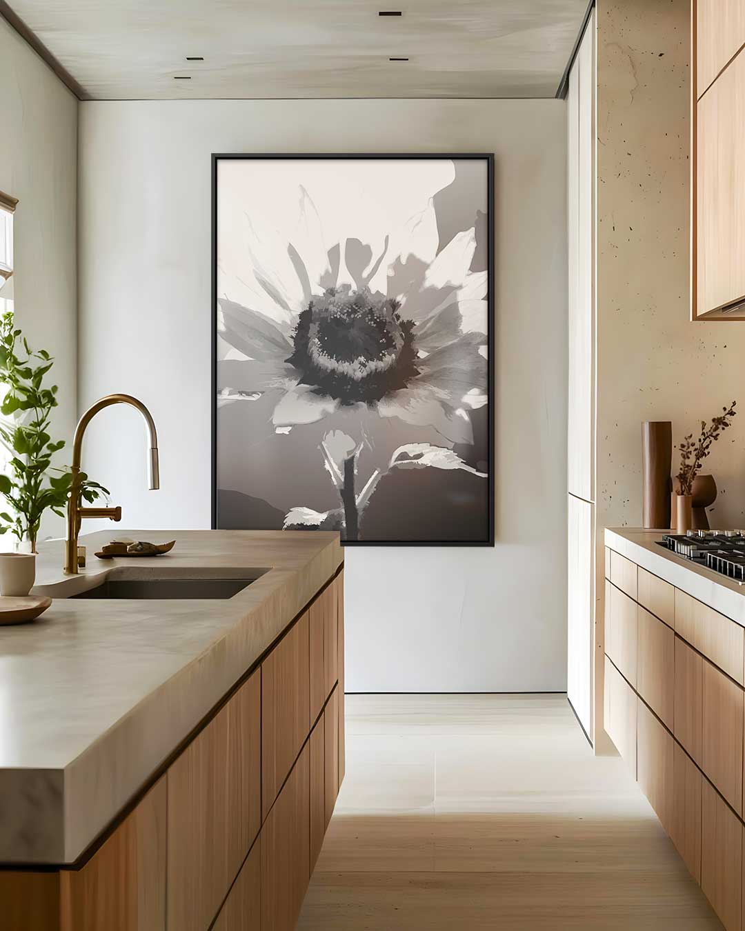 Zwart-Witte Zonnebloem Droom Kunstwerk-canvas-dibond-plexiglas-wanddecoratie-WallArtistic