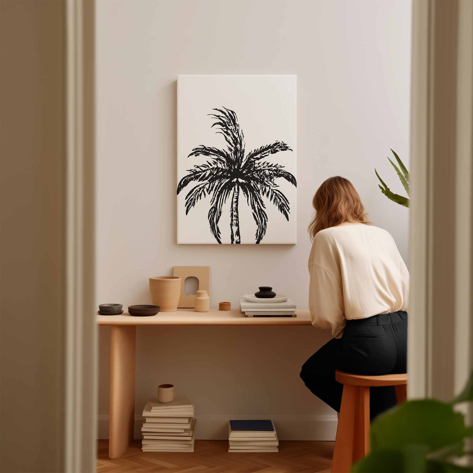 Zwart-Wit Palm Boom Kunstwerk-canvas-dibond-plexiglas-wanddecoratie-WallArtistic