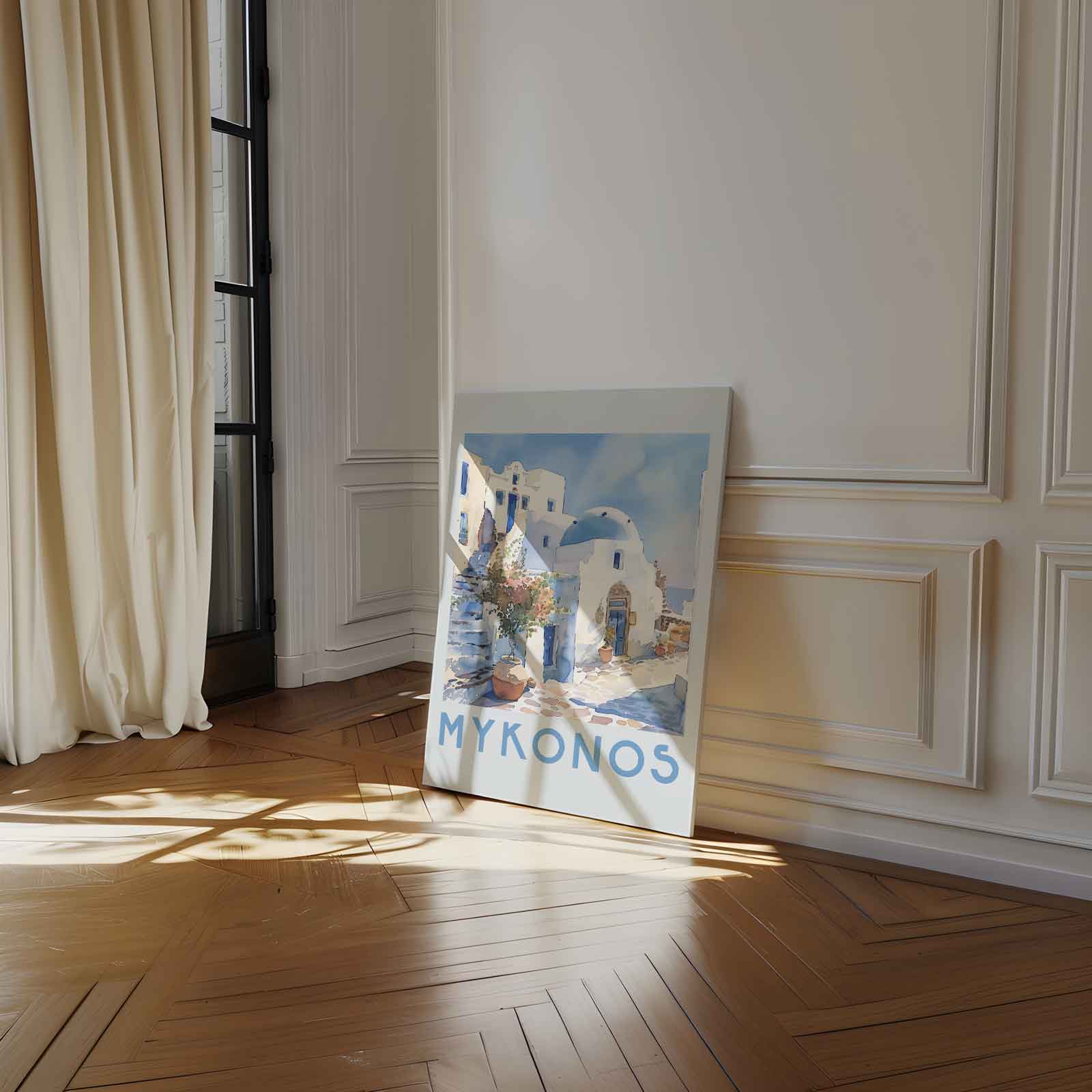 Mykonos in Waterverf Kunstwerk-canvas-dibond-plexiglas-wanddecoratie-WallArtistic