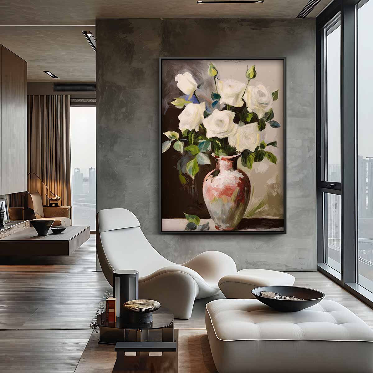 Stilleven met Witte Rozen Kunstwerk-canvas-dibond-plexiglas-wanddecoratie-WallArtistic