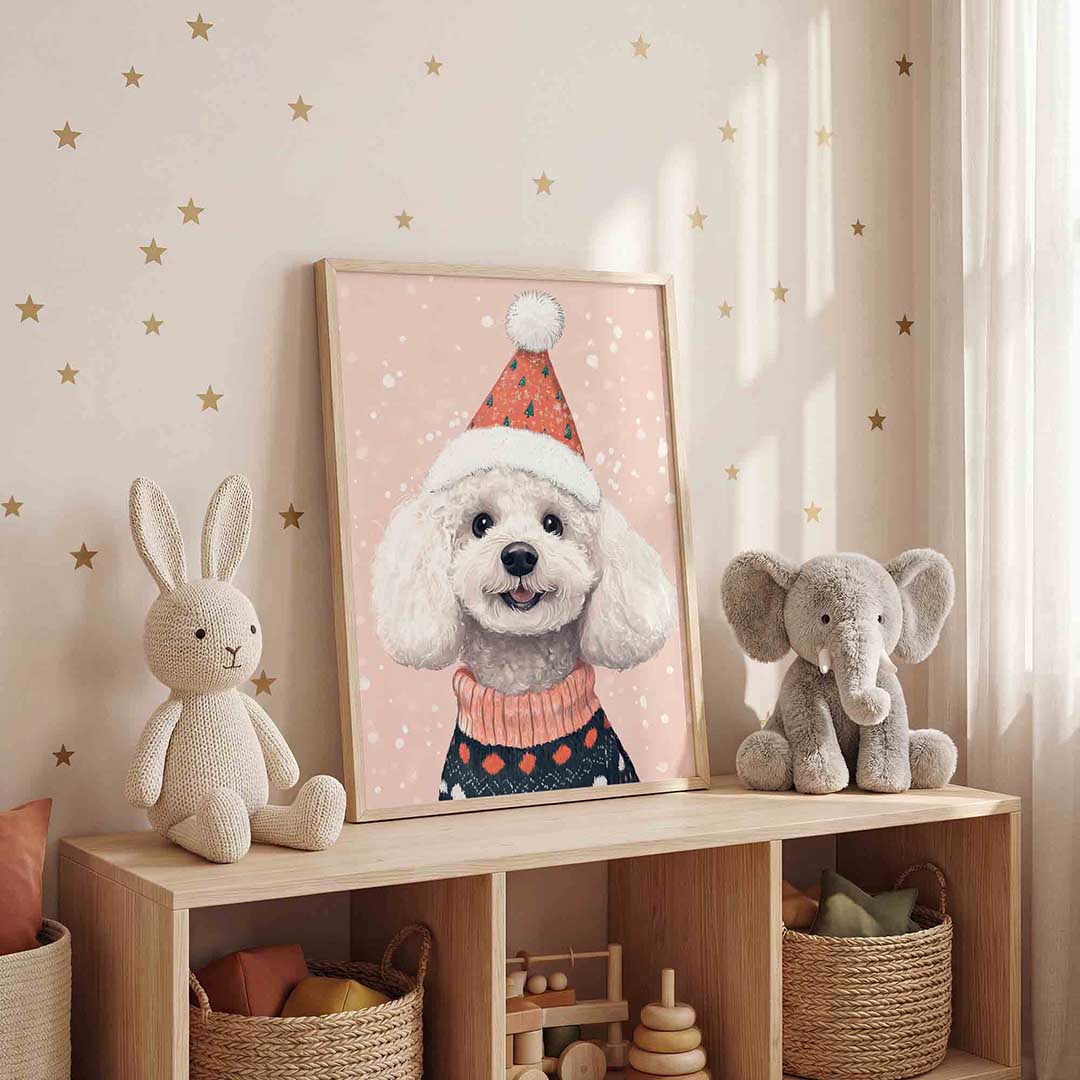 Hond met kerstmuts Poster