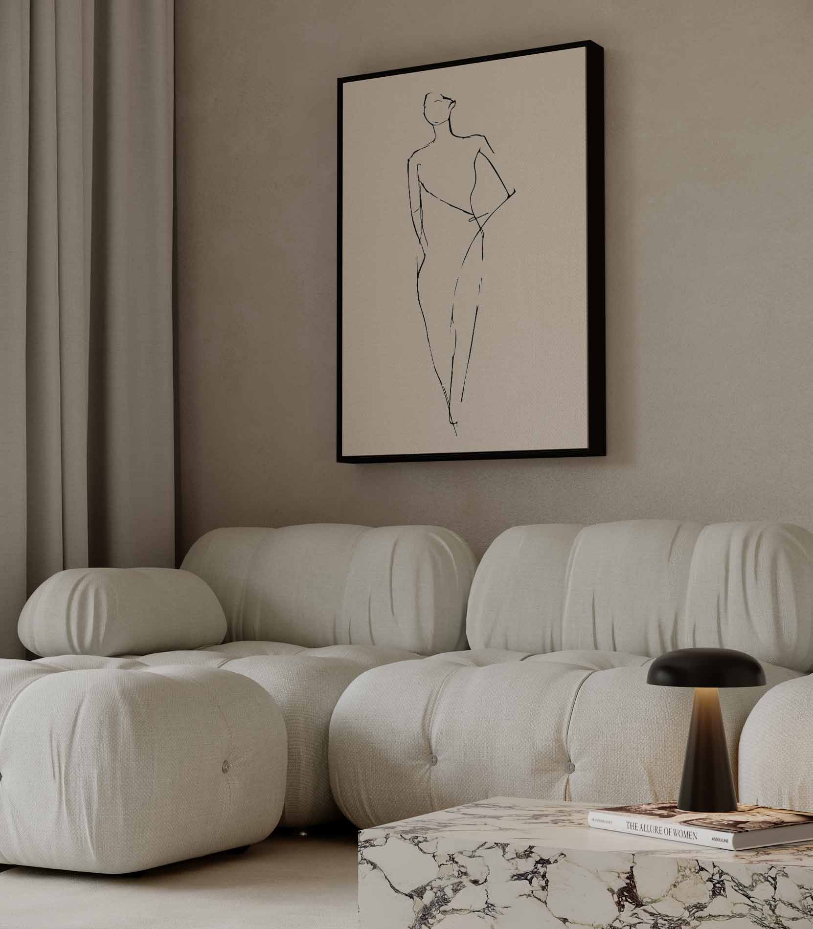 Elegante Lijntekening van een Vrouw Kunstwerk-canvas-dibond-plexiglas-wanddecoratie-WallArtistic