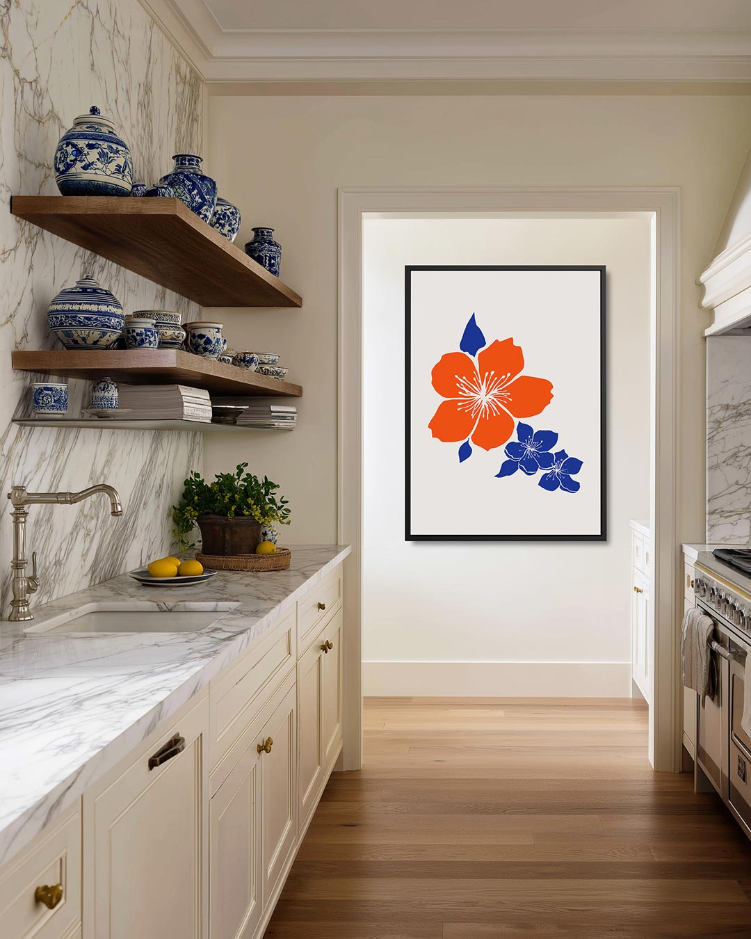 Bloemmotief in contrast Kunstwerk