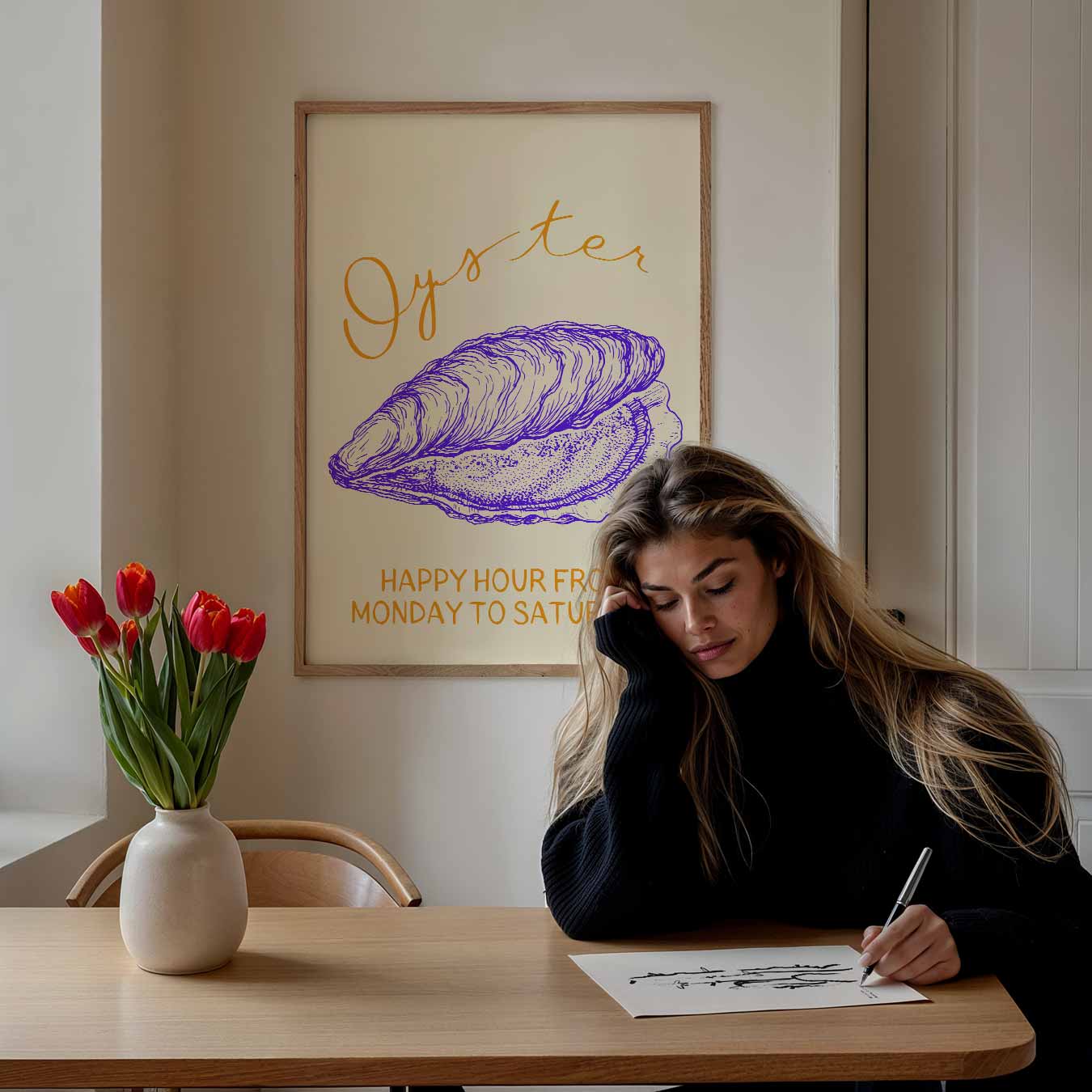 Stijlvolle Oester Illustratie Poster