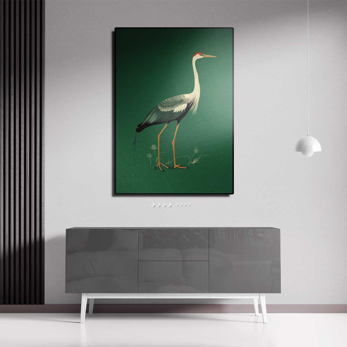 Elegante Kraanvogel Illustratie Kunstwerk-canvas-dibond-plexiglas-wanddecoratie-WallArtistic