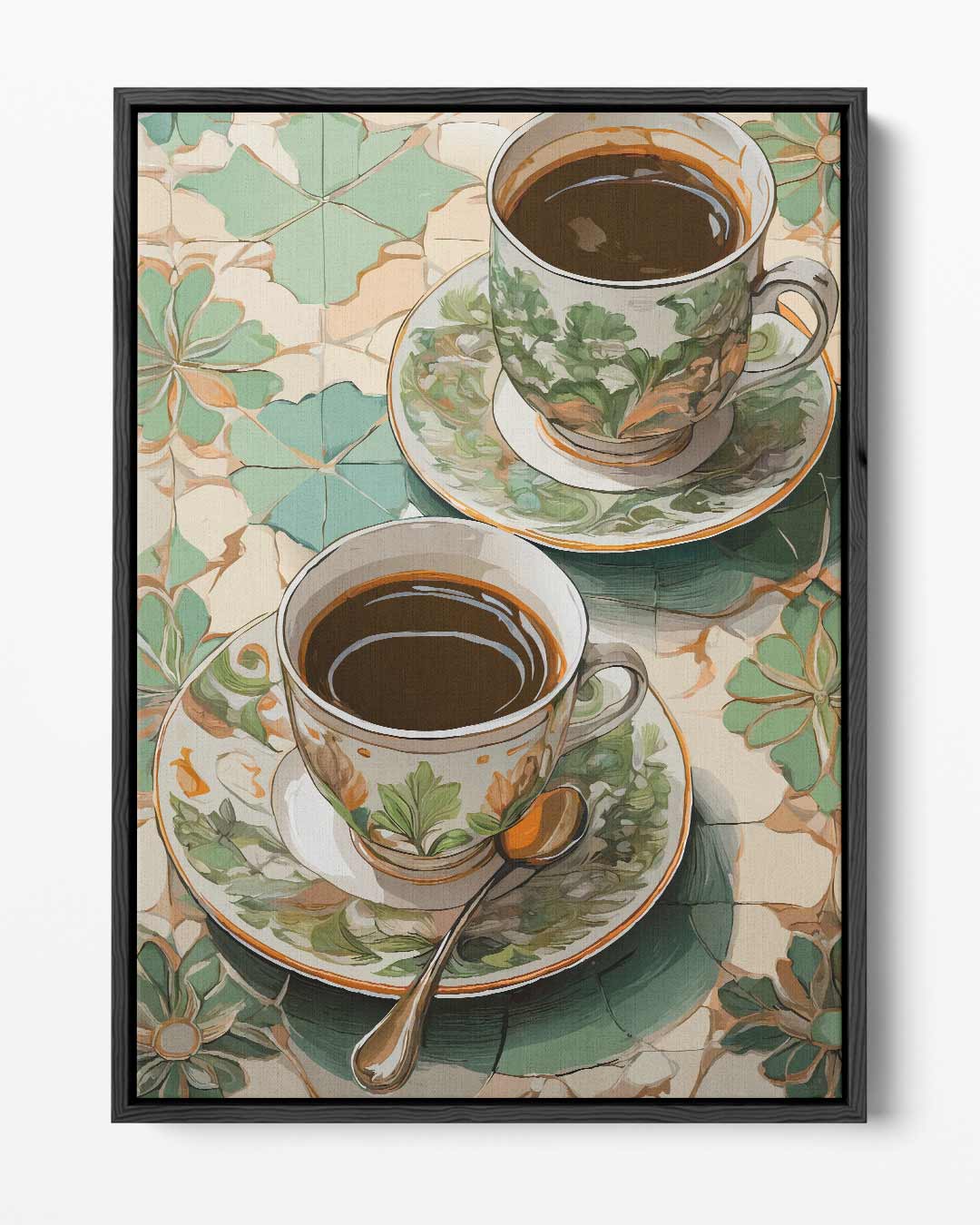 Vintage Theekopjes op Mozaïek Kunstwerk-canvas-dibond-plexiglas-wanddecoratie-WallArtistic