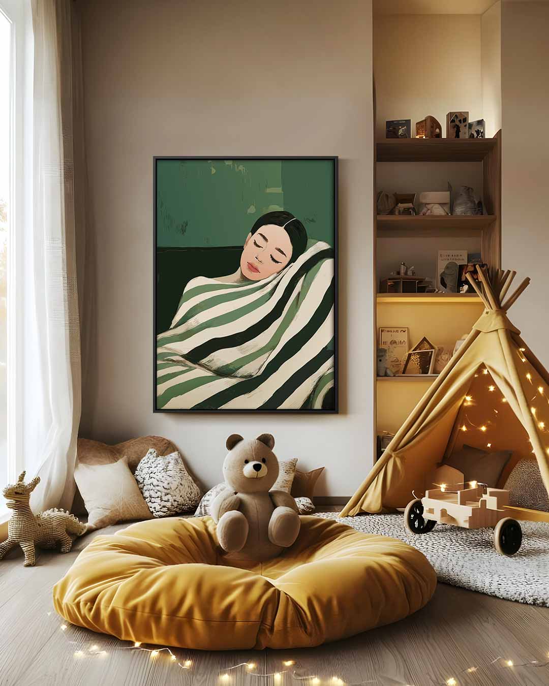 Slapende Schoonheid in Groen Kunstwerk-canvas-dibond-plexiglas-wanddecoratie-WallArtistic